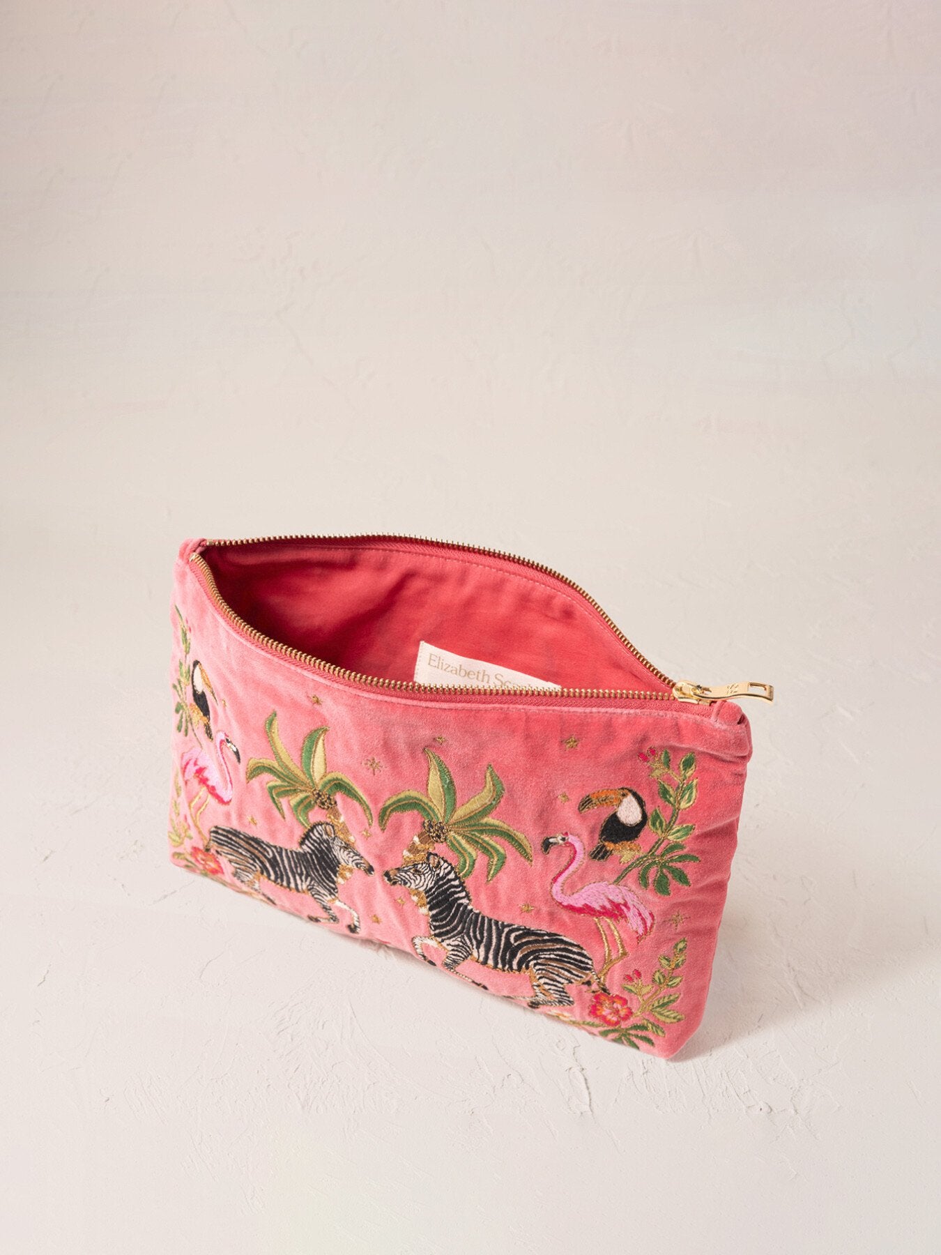 Zebra Wild Palm Blush Pink Velvet Everyday Pouch
