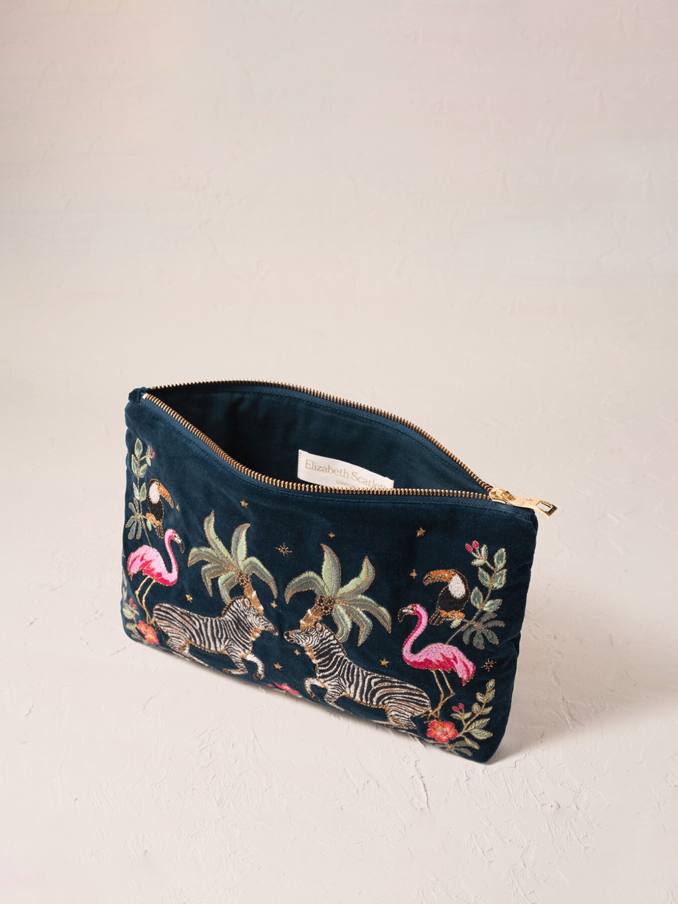 Zebra Wild Palm Velvet Everyday Pouch Navy