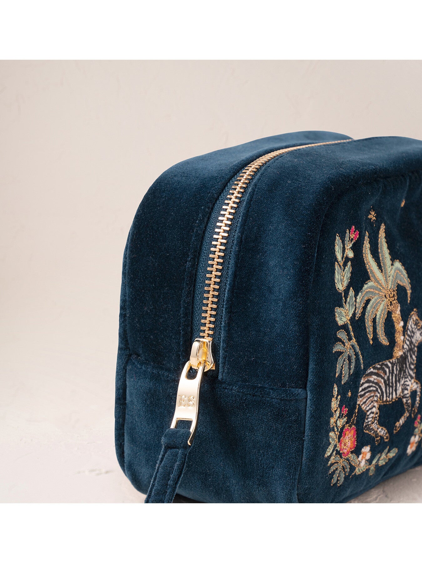 Zebra Wild Palm Navy Velvet Make-Up Bag