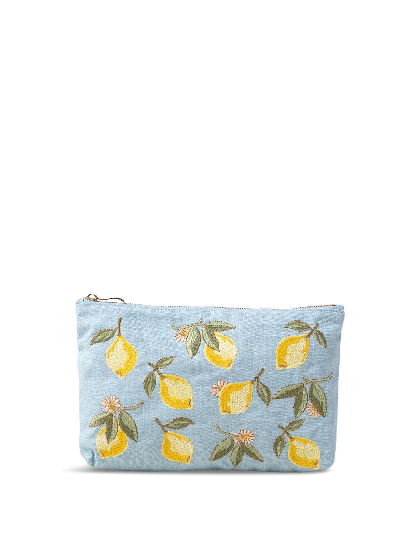 Lemon Blossom French Blue Cotton Everyday Pouch