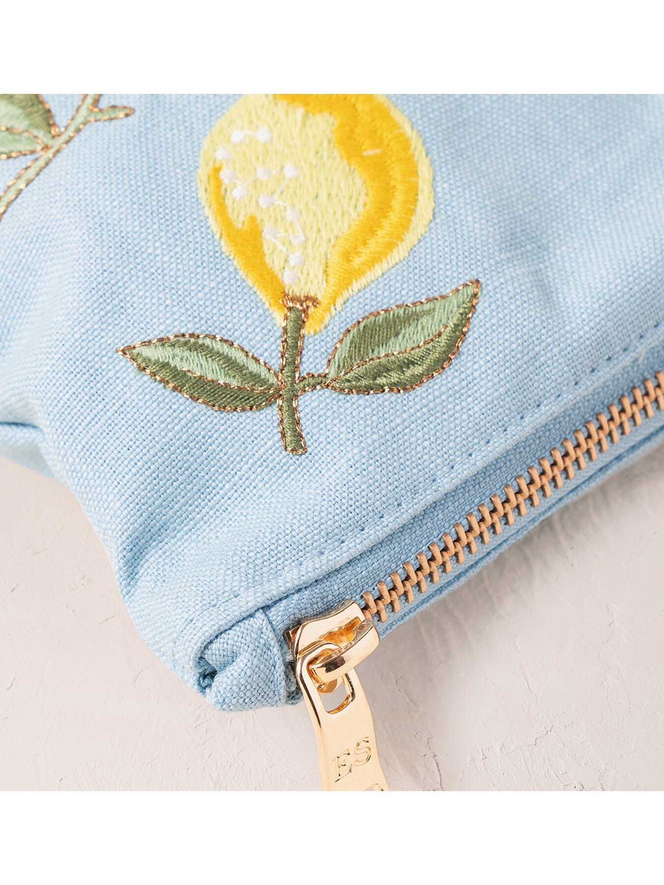 Lemon Blossom French Blue Cotton Everyday Pouch