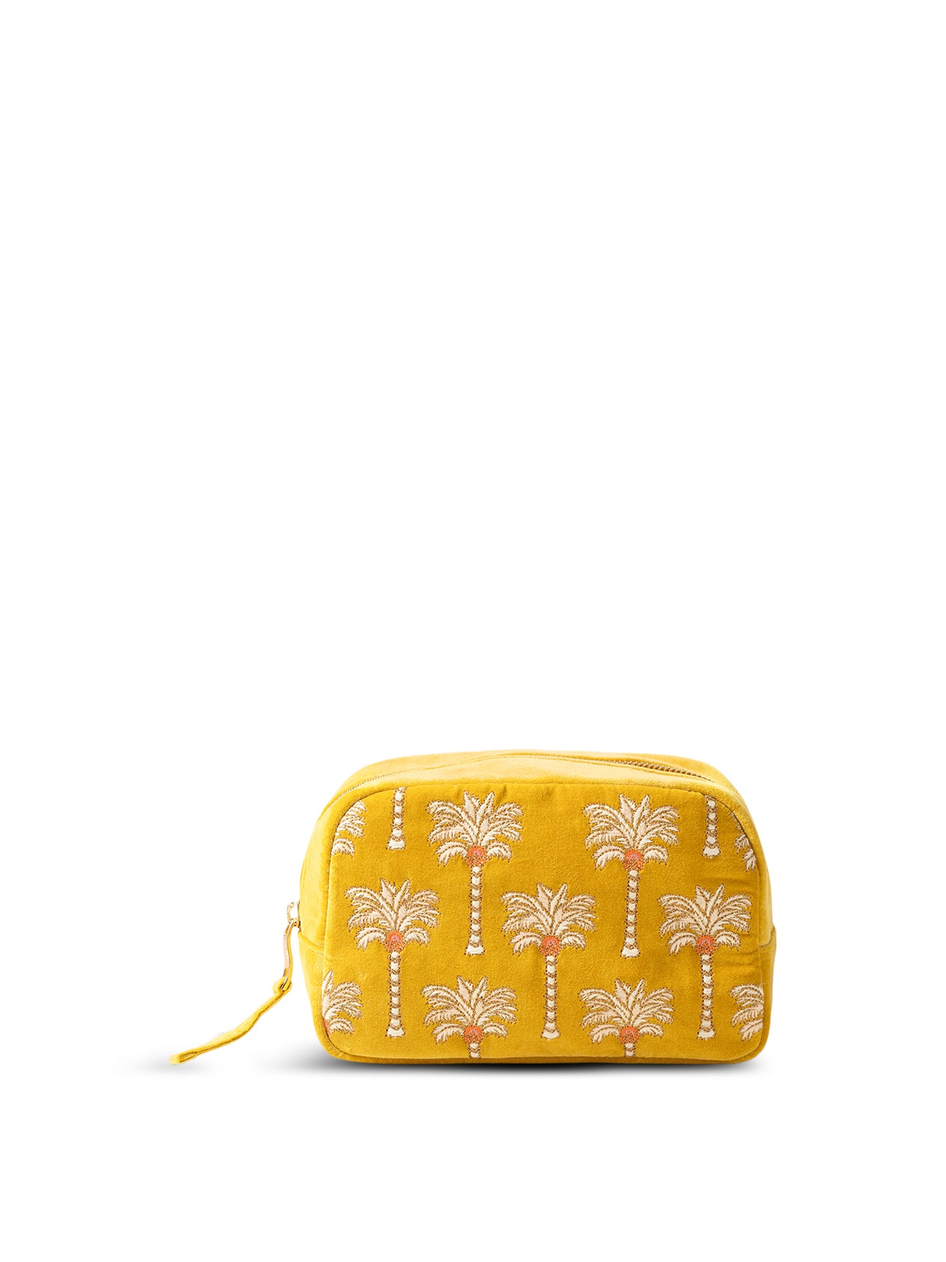 Sunrise Palms Mustard Velvet Makeup Bag
