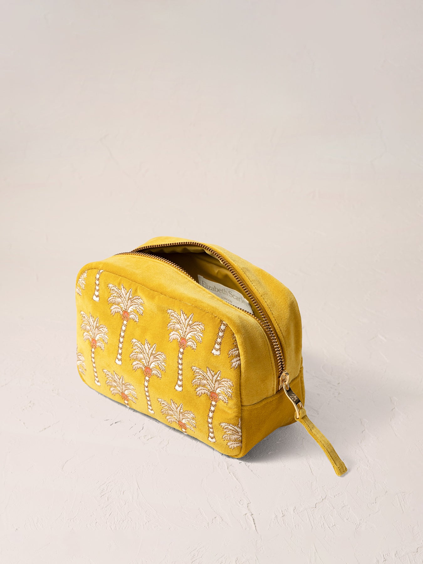 Sunrise Palms Mustard Velvet Makeup Bag
