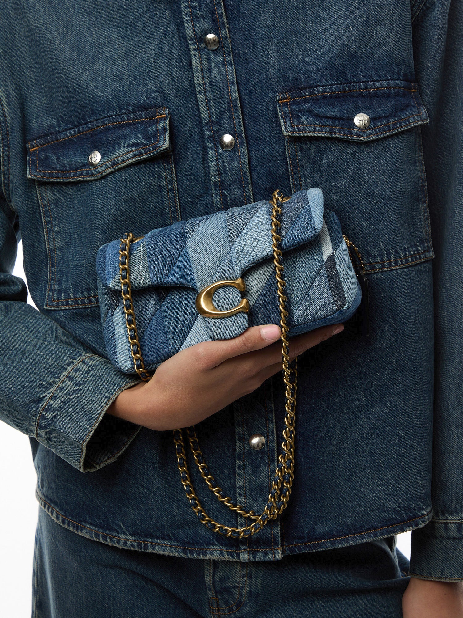 Tabby Shoulder Bag 20 With Patchwork Quilting Denim Multi