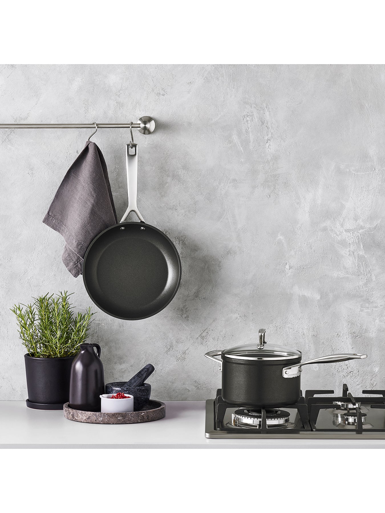 Toughened Non-Stick Lidded Saucepan And Frying Pan