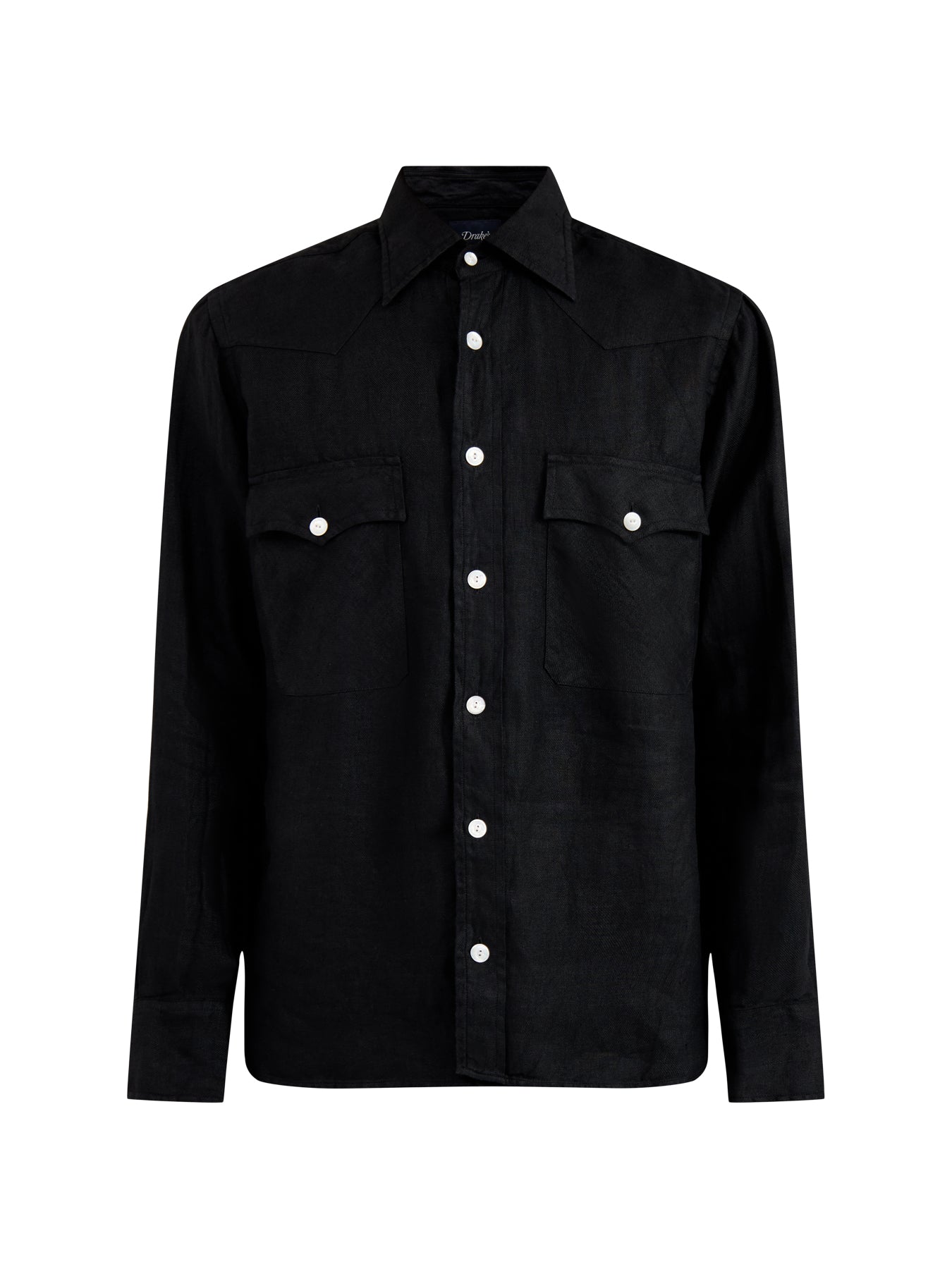 Linen Two-Pocket Twill Western Shirt Black