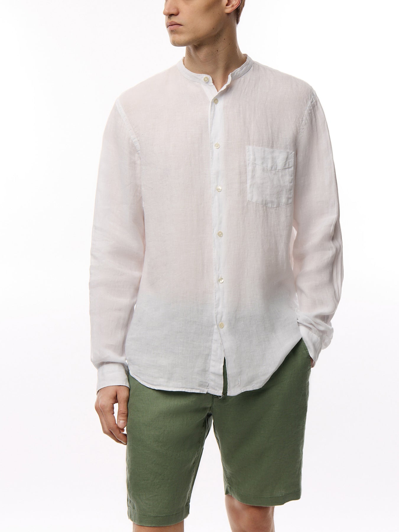 Collarless Premium Pat Woven Shirt