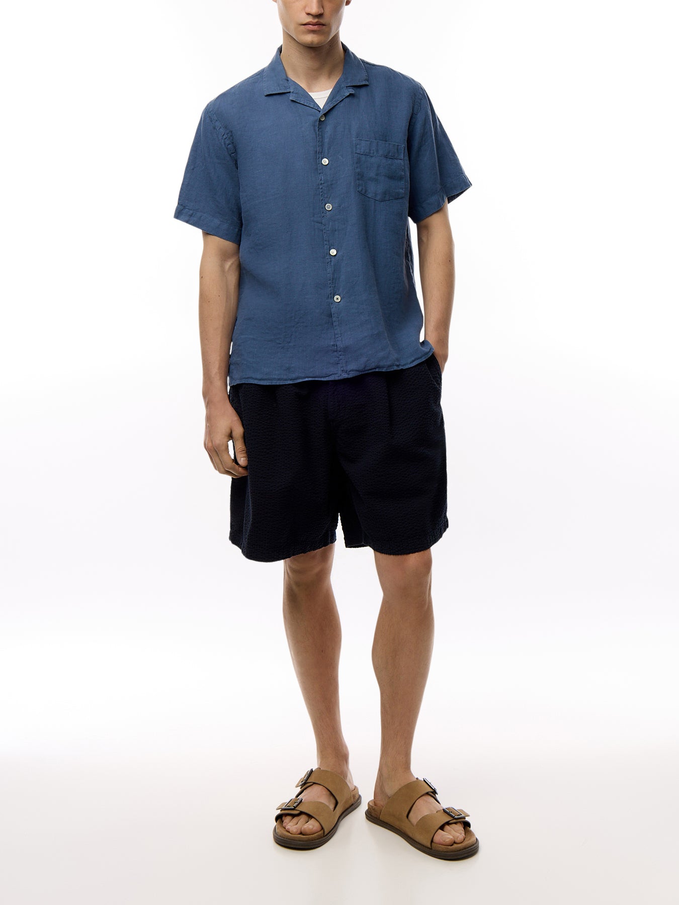 Revere Collar Linen Palm Mc Woven Shirt