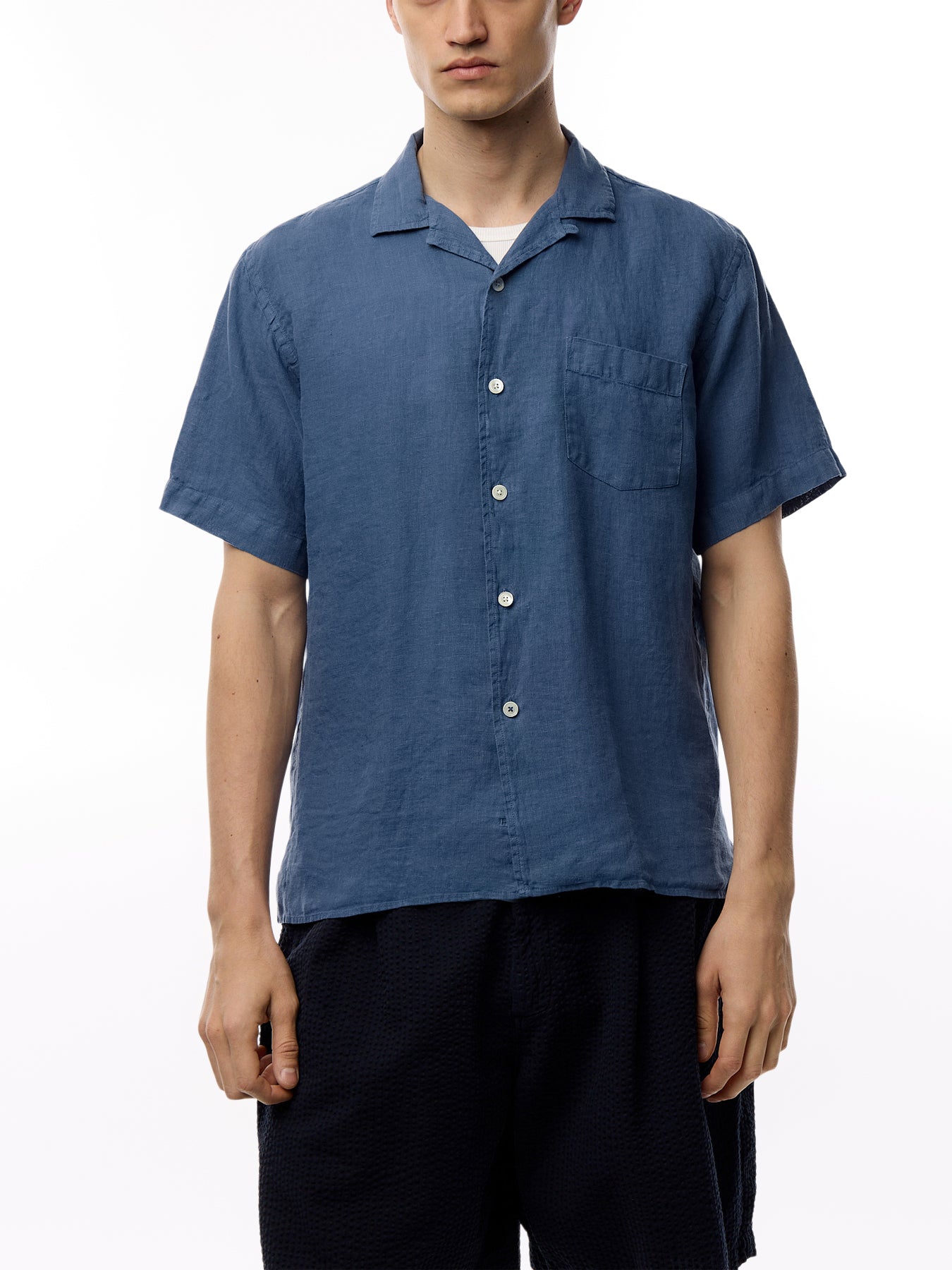 Revere Collar Linen Palm Mc Woven Shirt