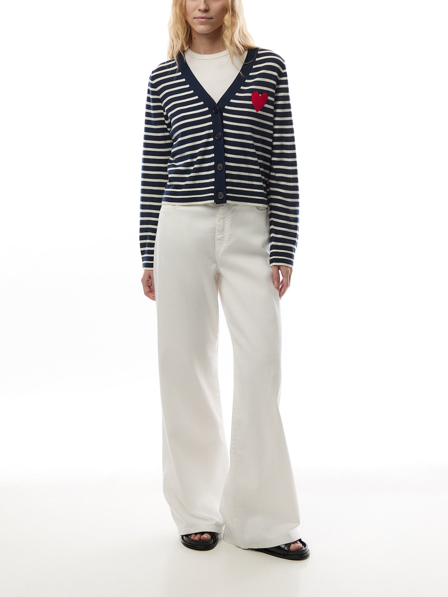 Pure Merino Heart Breton Cardigan