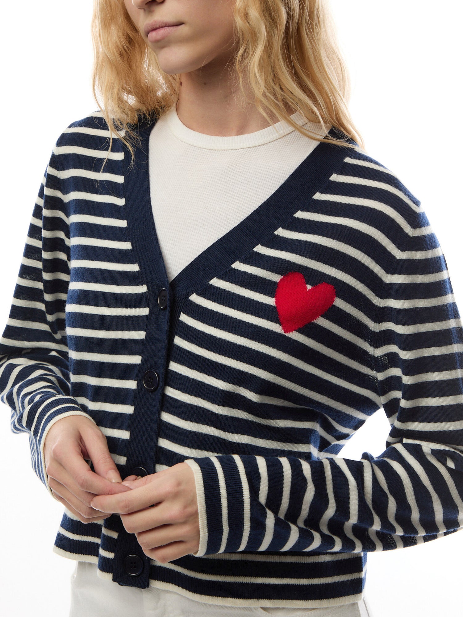Pure Merino Heart Breton Cardigan