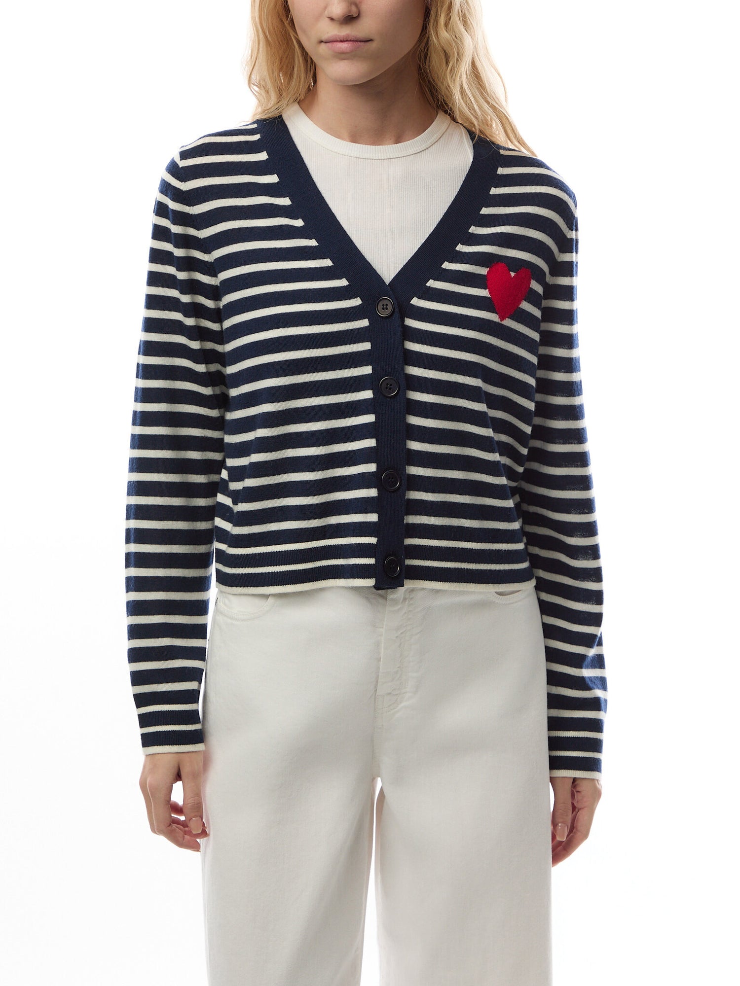 Pure Merino Heart Breton Cardigan