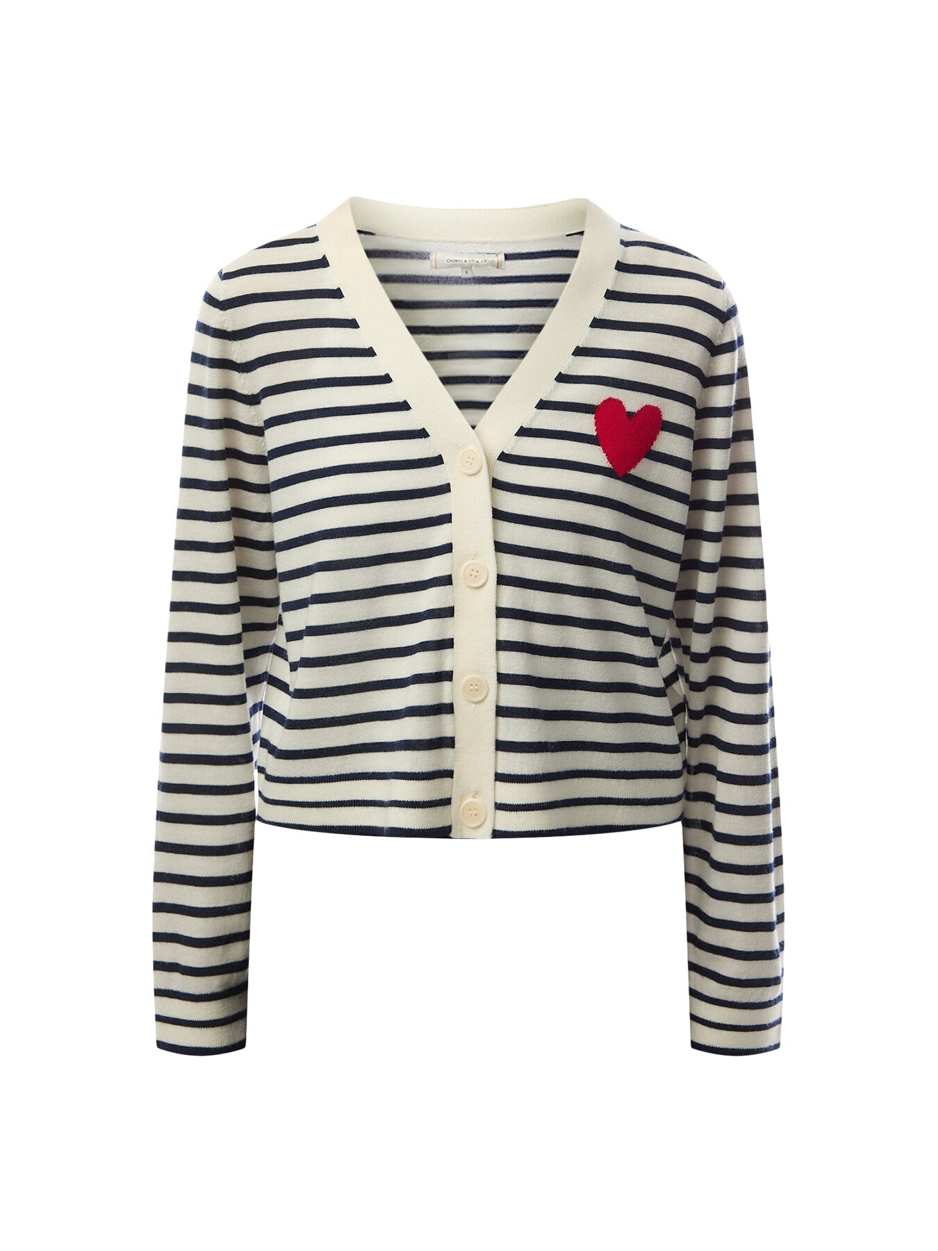 Pure Merino Heart Breton Cardigan