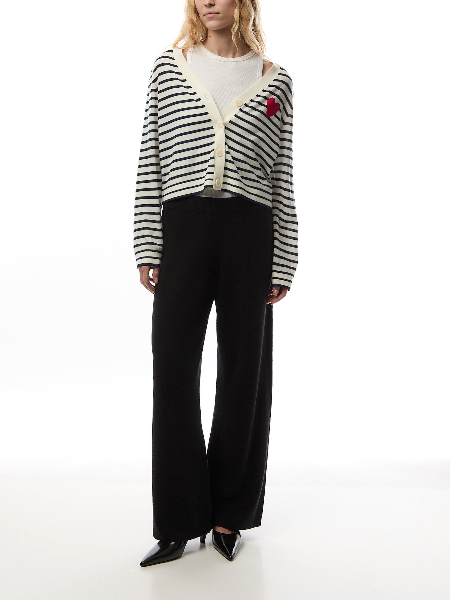 Pure Merino Heart Breton Cardigan