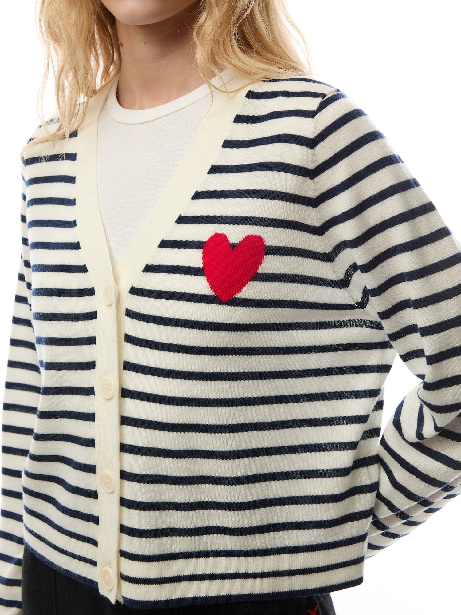 Pure Merino Heart Breton Cardigan