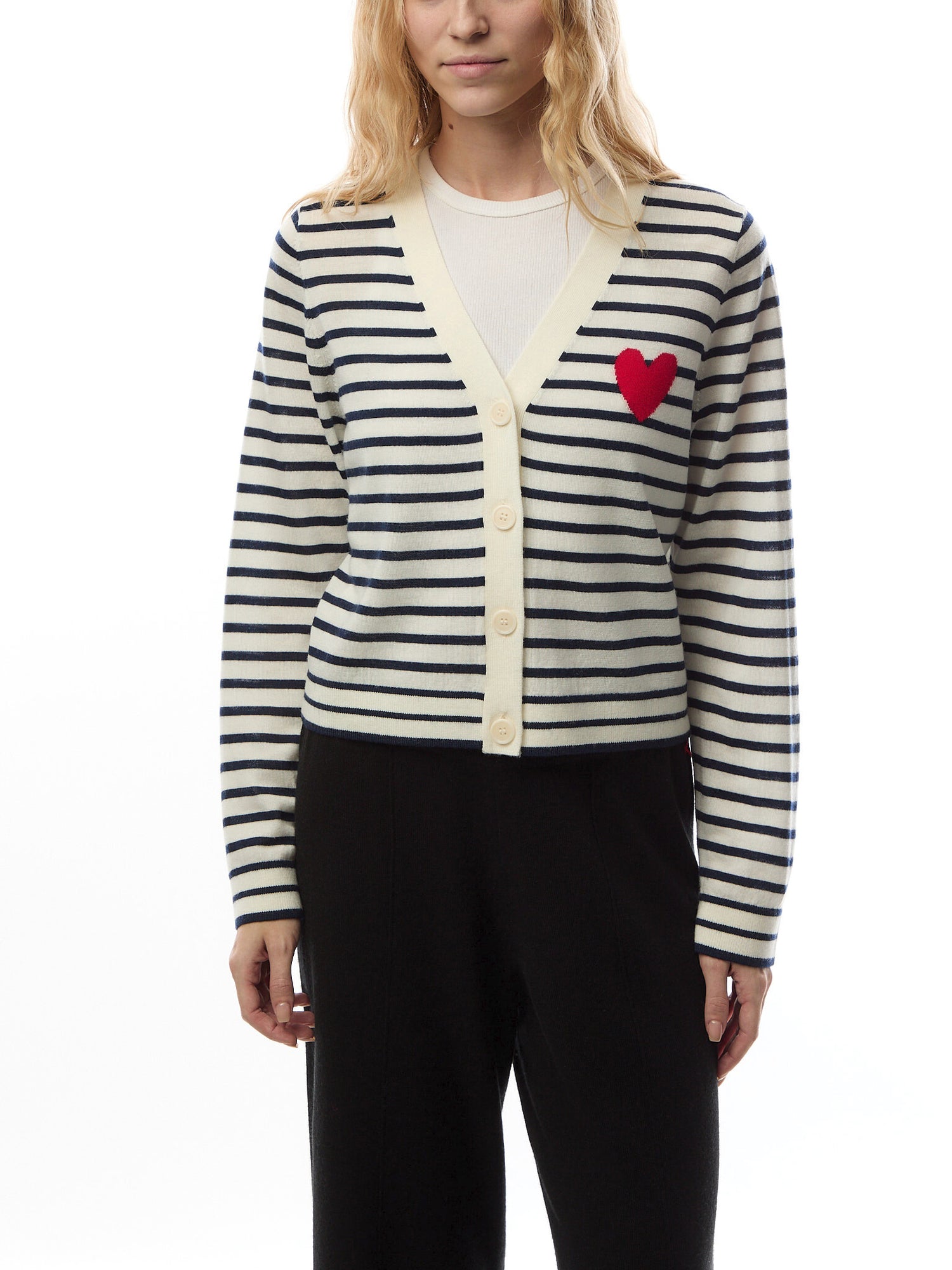 Pure Merino Heart Breton Cardigan