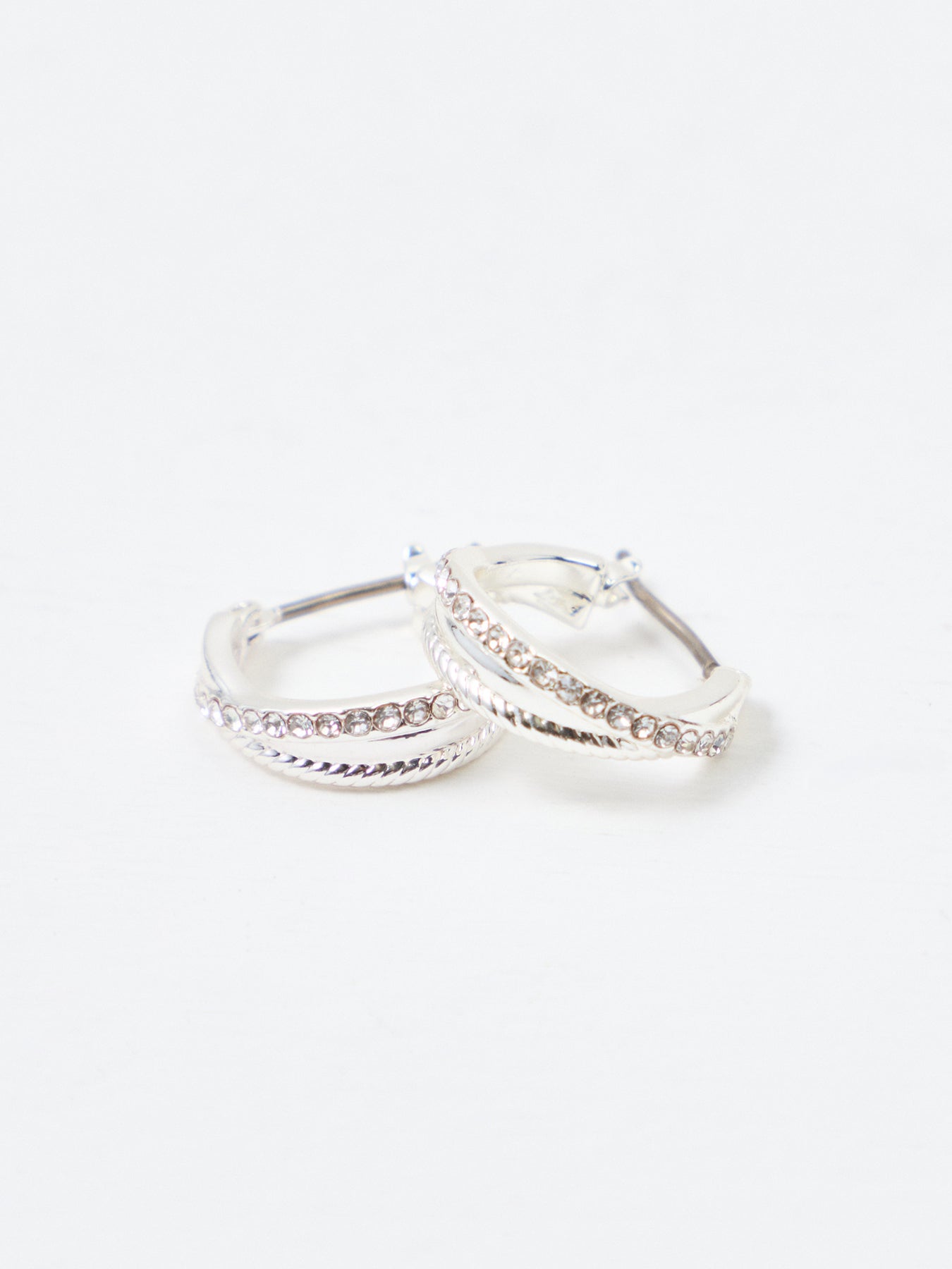 15mm Twisted Rope Pavé Hoop Earrings Silver