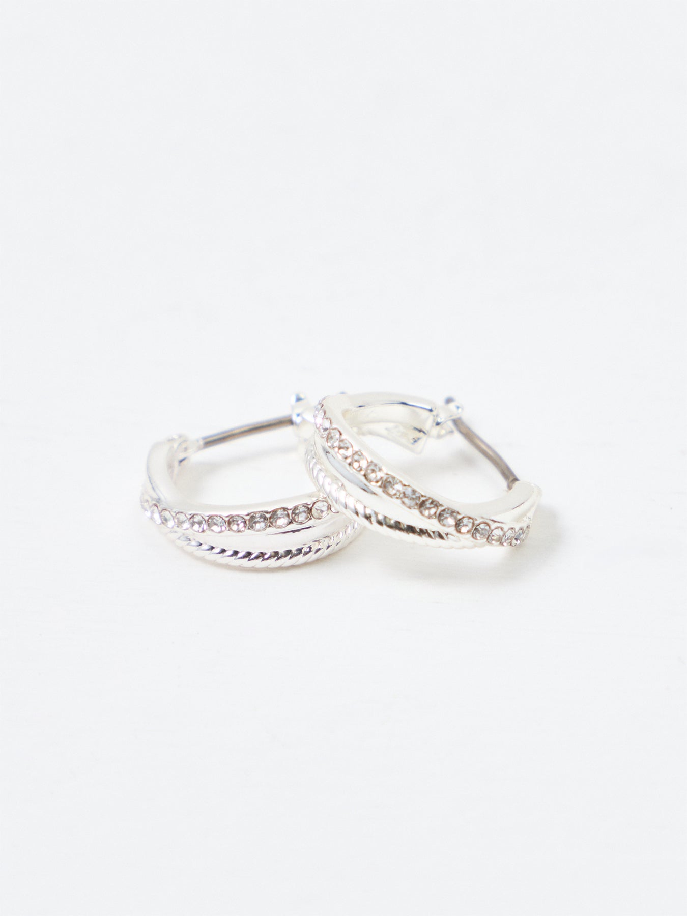 15mm Twisted Rope Pavé Hoop Earrings Silver