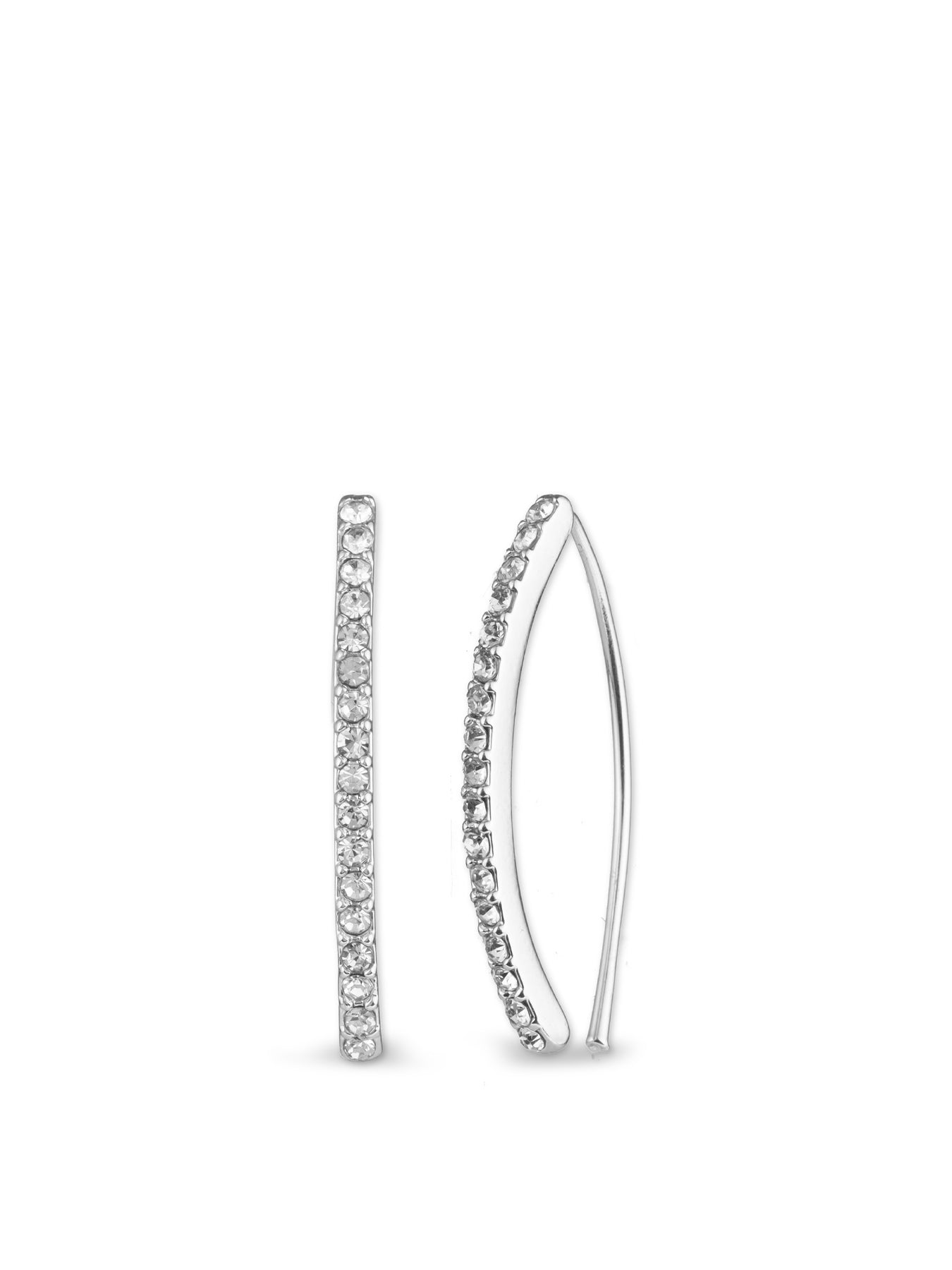 PE Thin Pavé Threader Earrings Silver Crystal