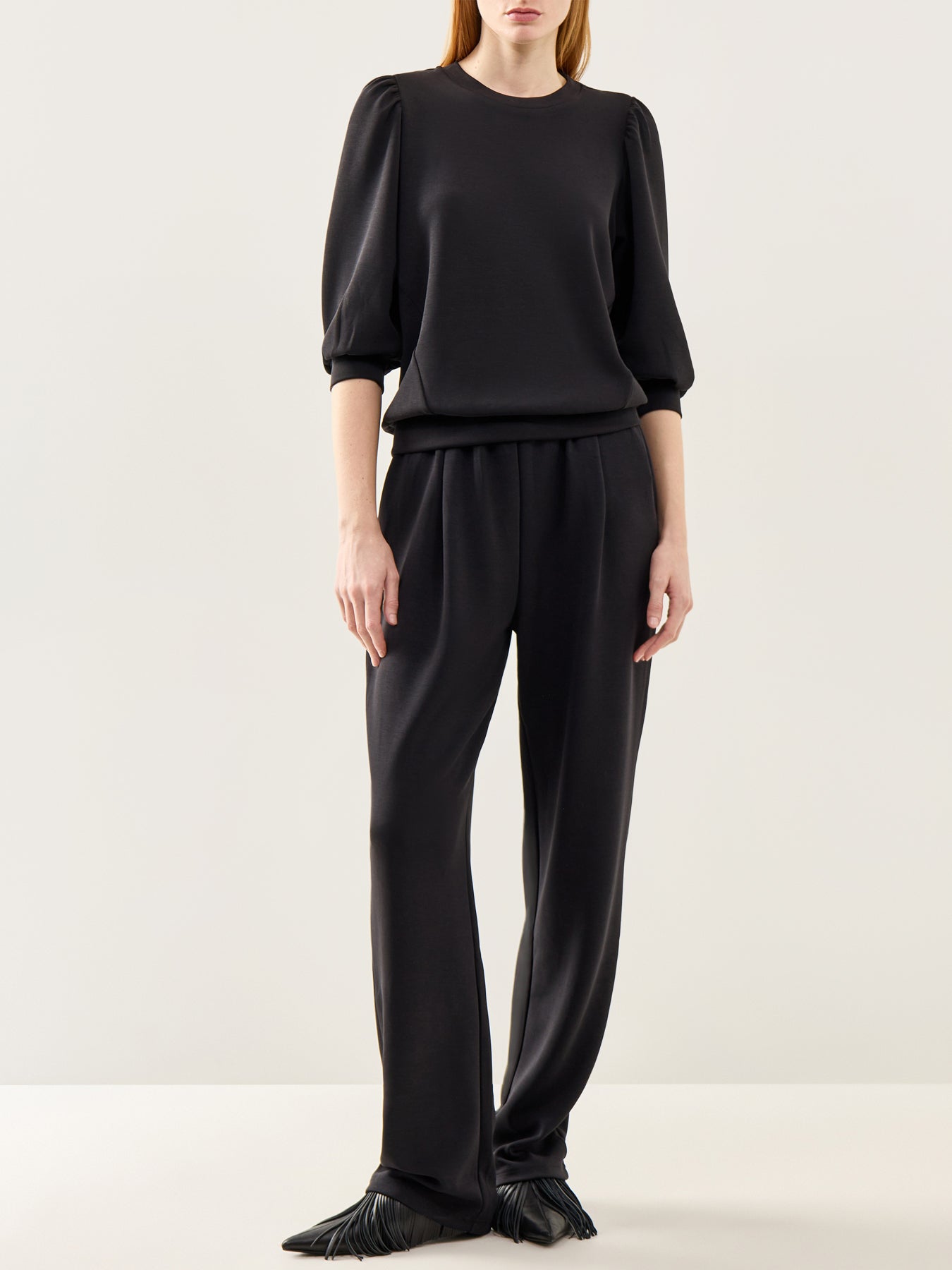 Tenny Three-Quarter Sleeve Sweat Top Black