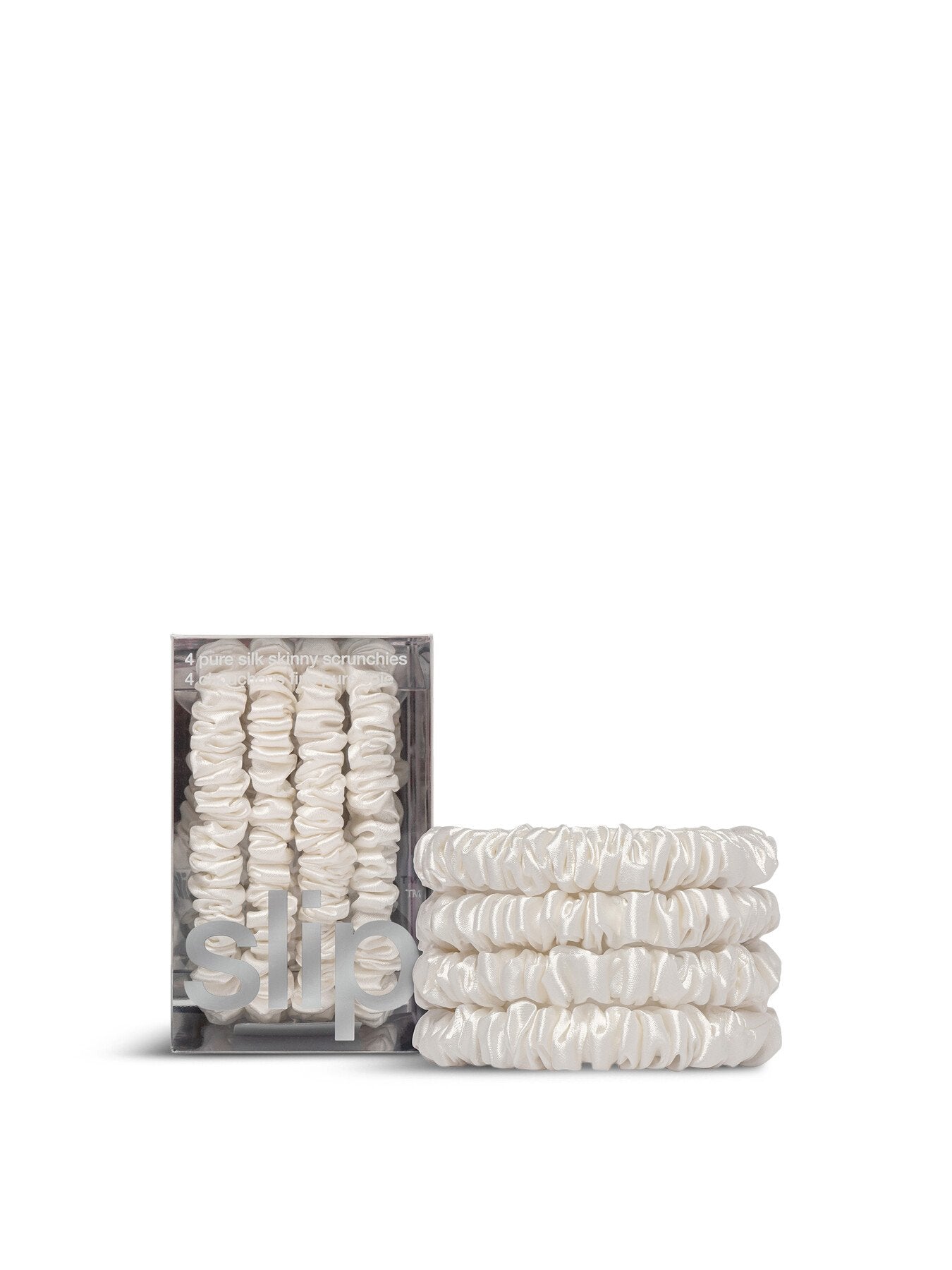 Pure Silk Skinny Scrunchies White