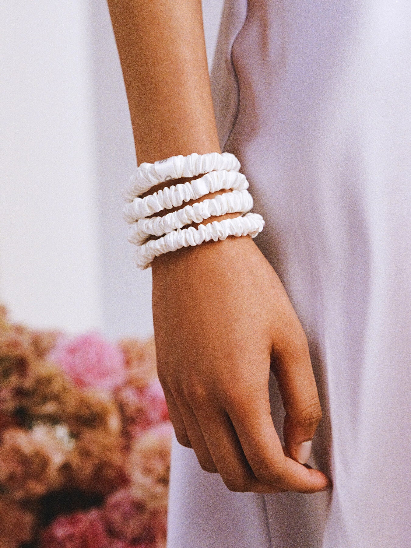 Pure Silk Skinny Scrunchies White