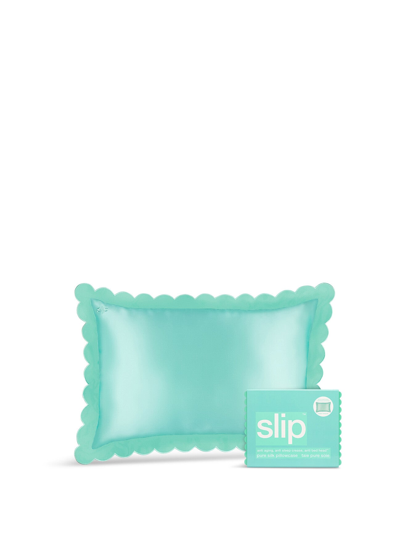 Pure Silk Queen Pillowcase With Scalloped Edge Turquoise