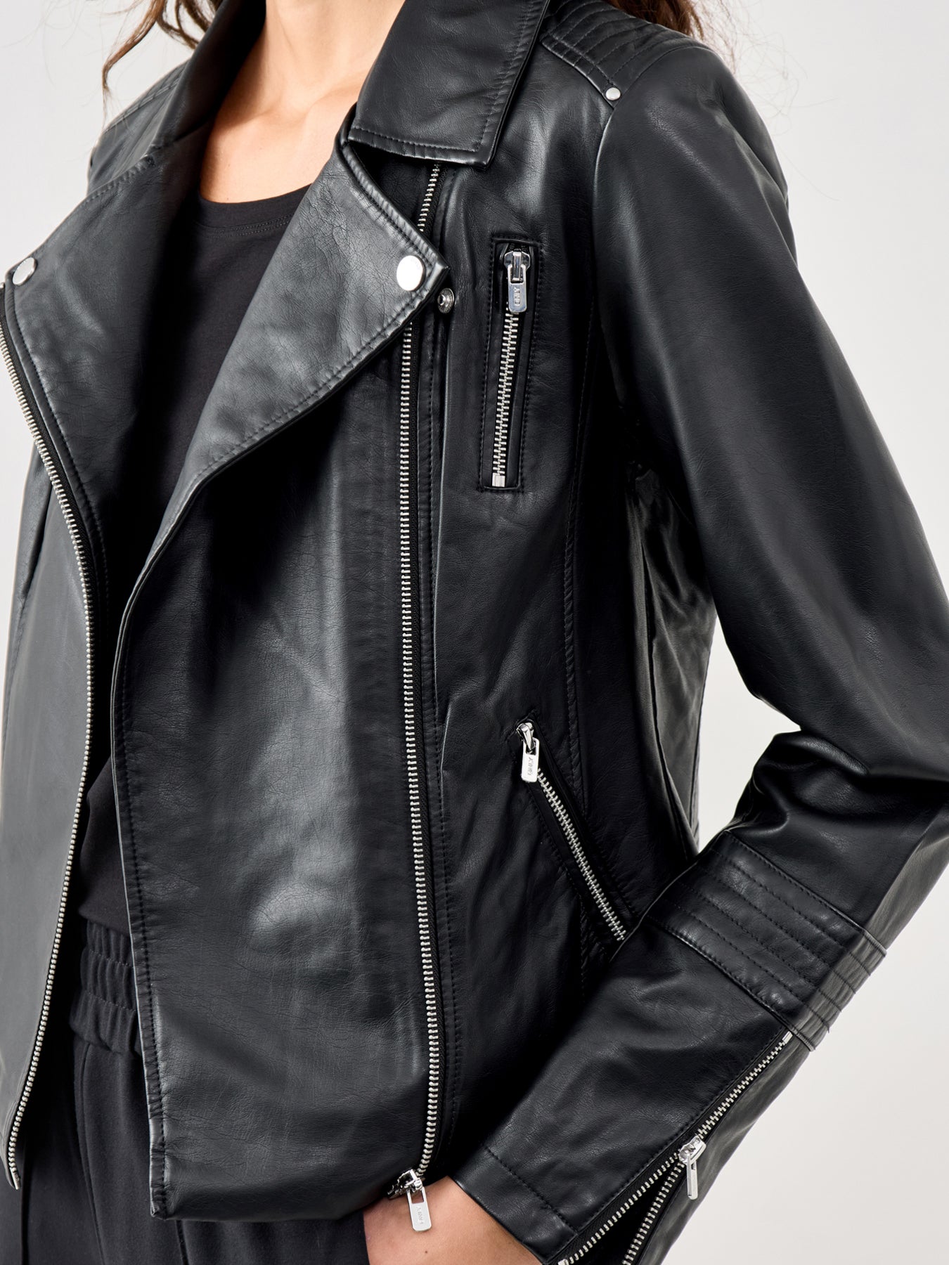 Faux Leather Biker Jacket Black