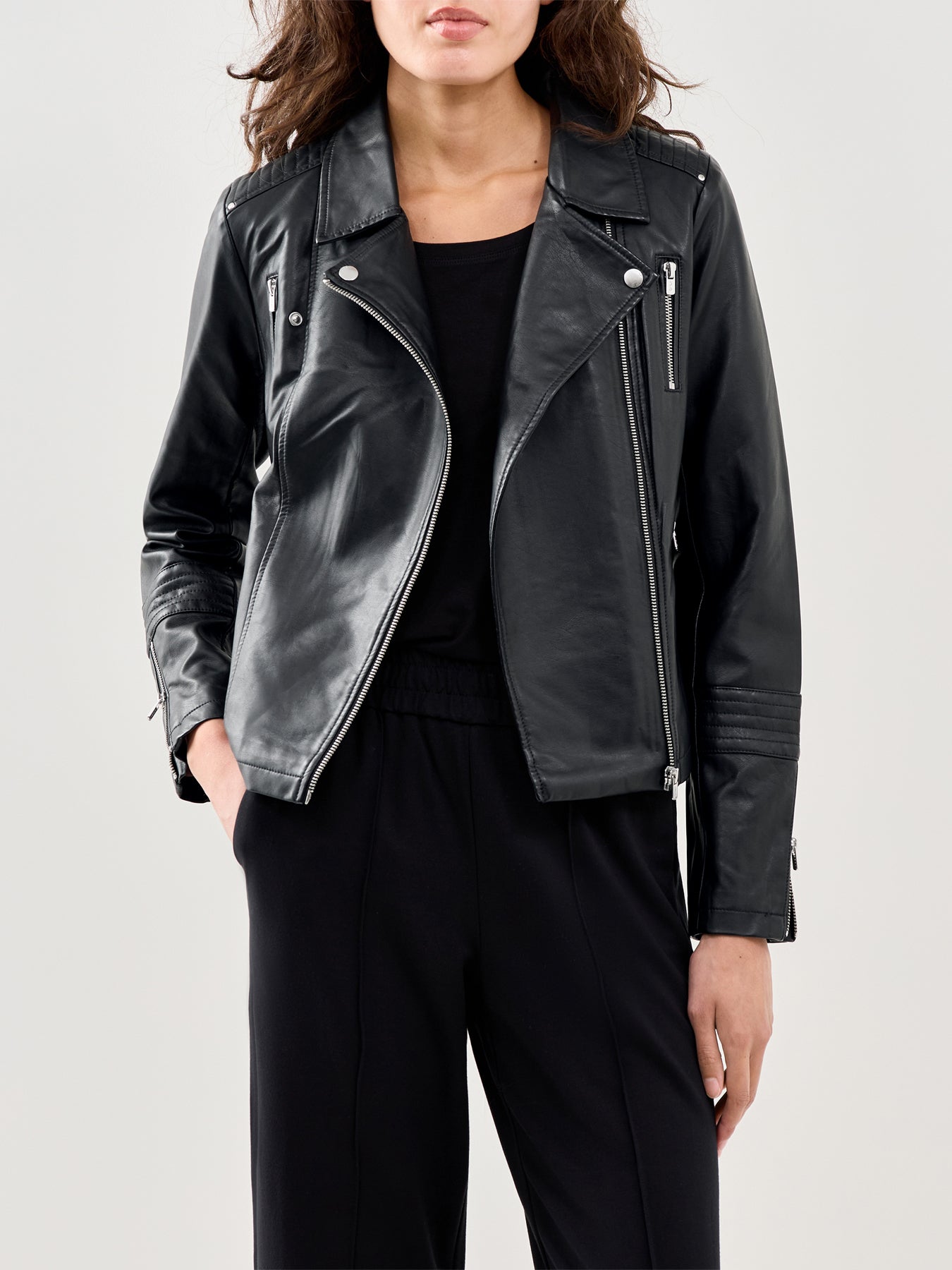 Faux Leather Biker Jacket Black