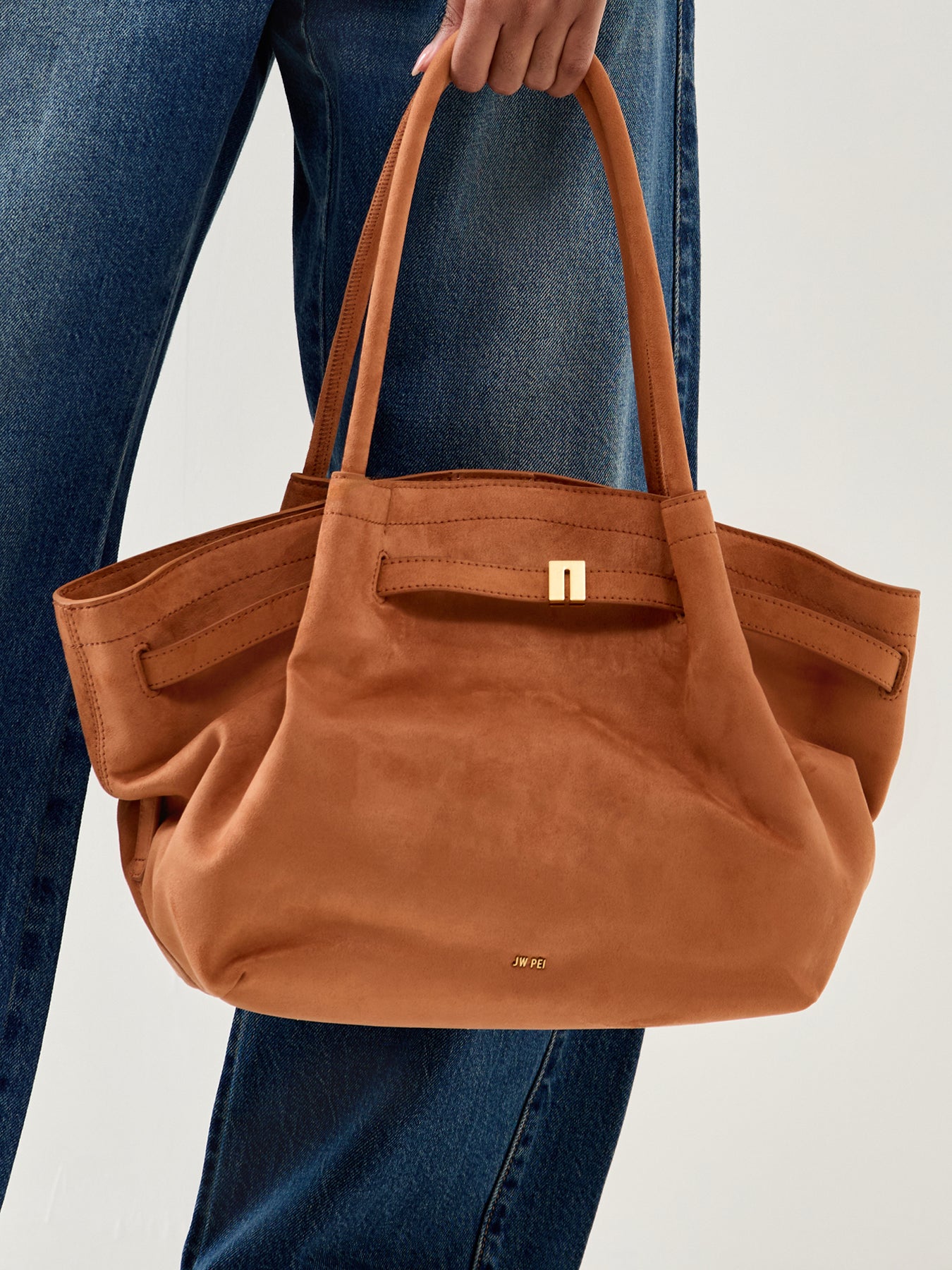 Hana Medium Suede Tote Bag Brown