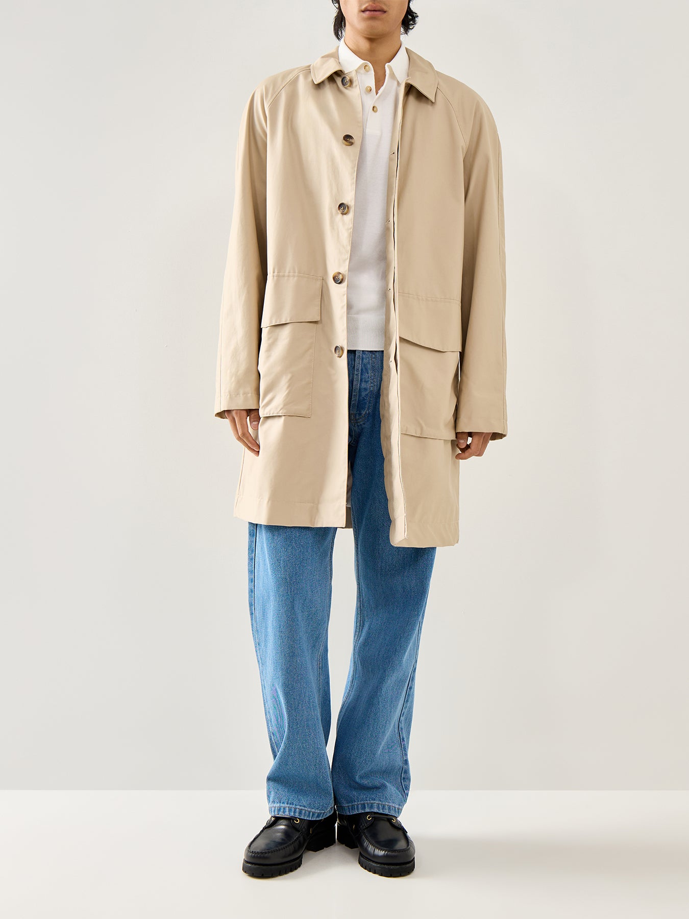 Knitwearted Polo Top Deckwash White Navy