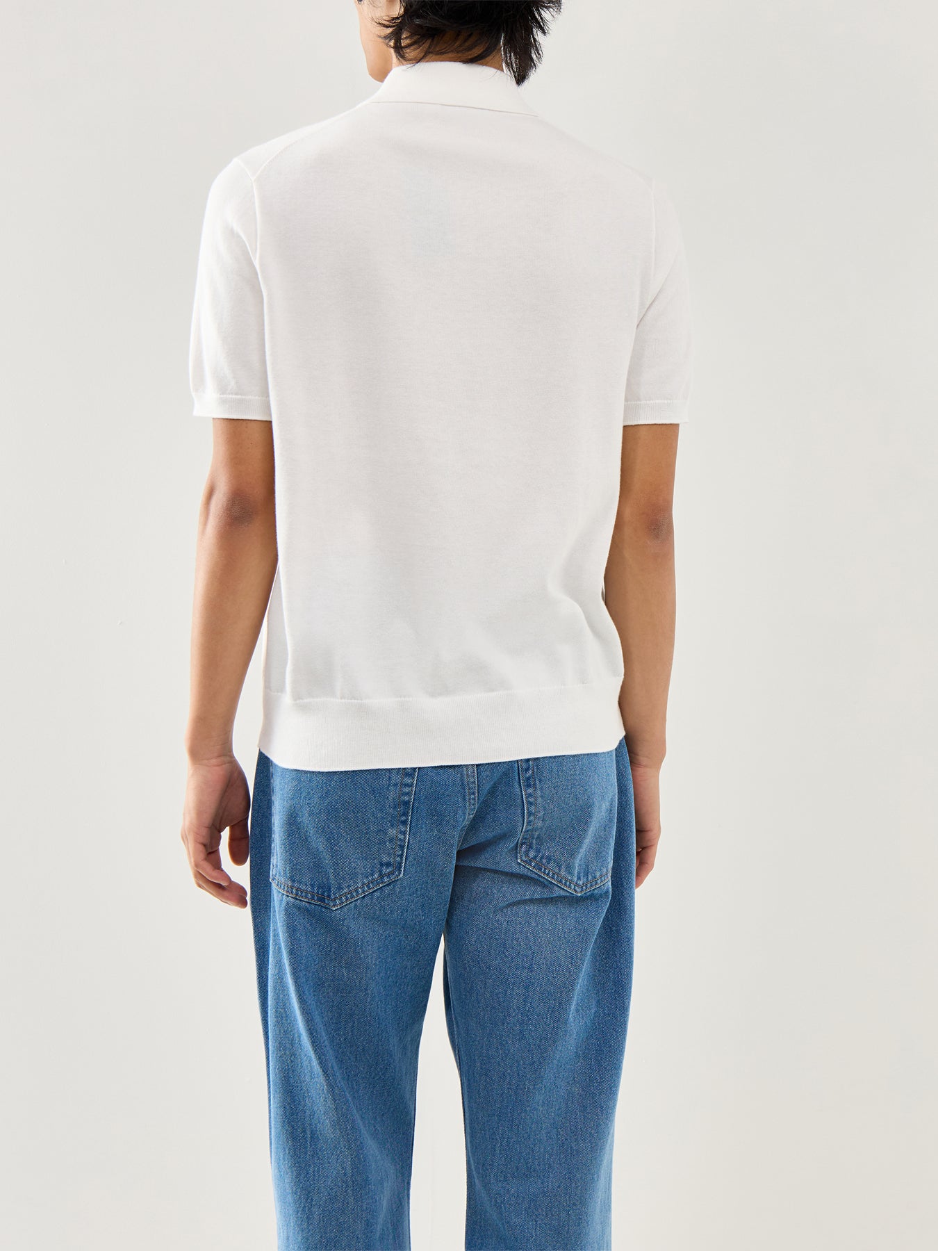 Knitwearted Polo Top Deckwash White Navy