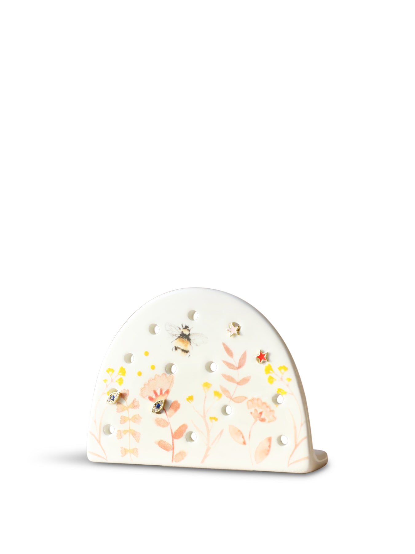 Terracotta Floral Earring Holder White