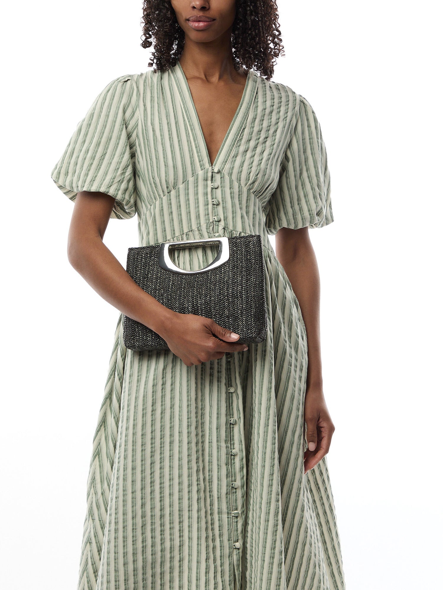 Square handle Raffia Clutch