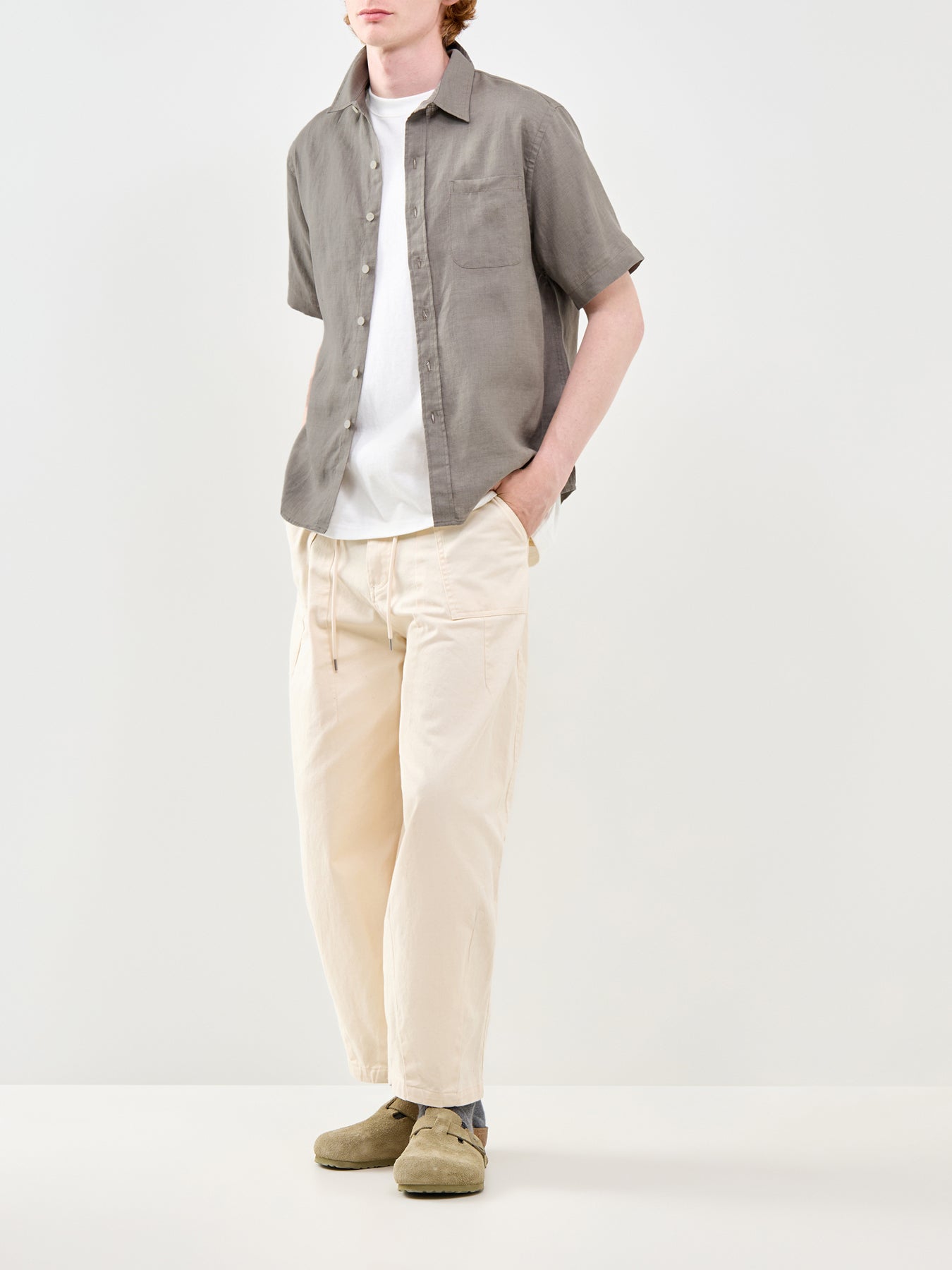Linen Short Sleeve Shirt Olive