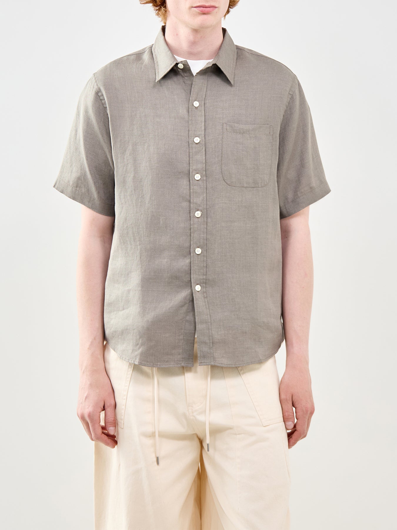 Linen Short Sleeve Shirt Olive