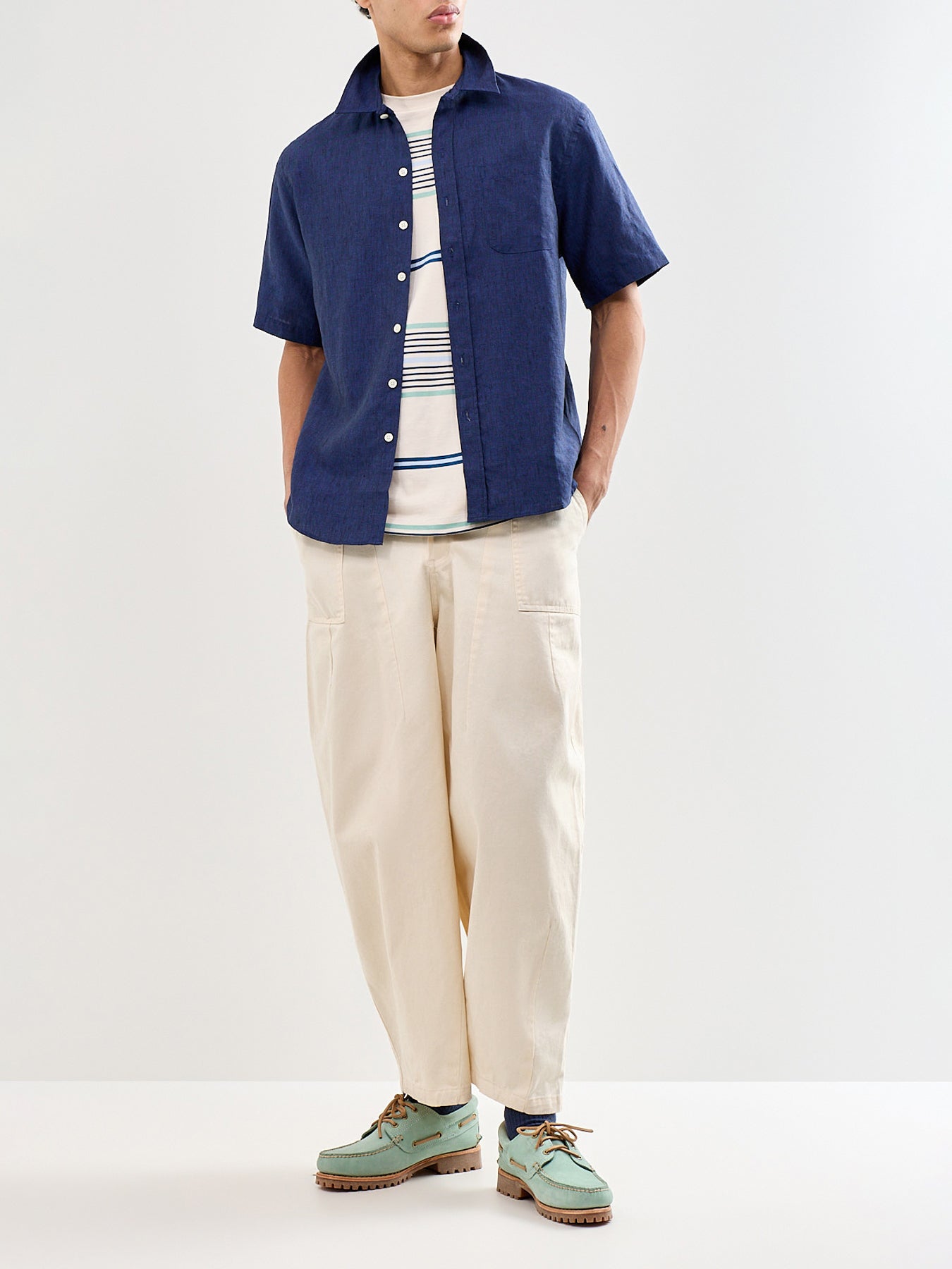 Linen Short Sleeve Shirt Blue
