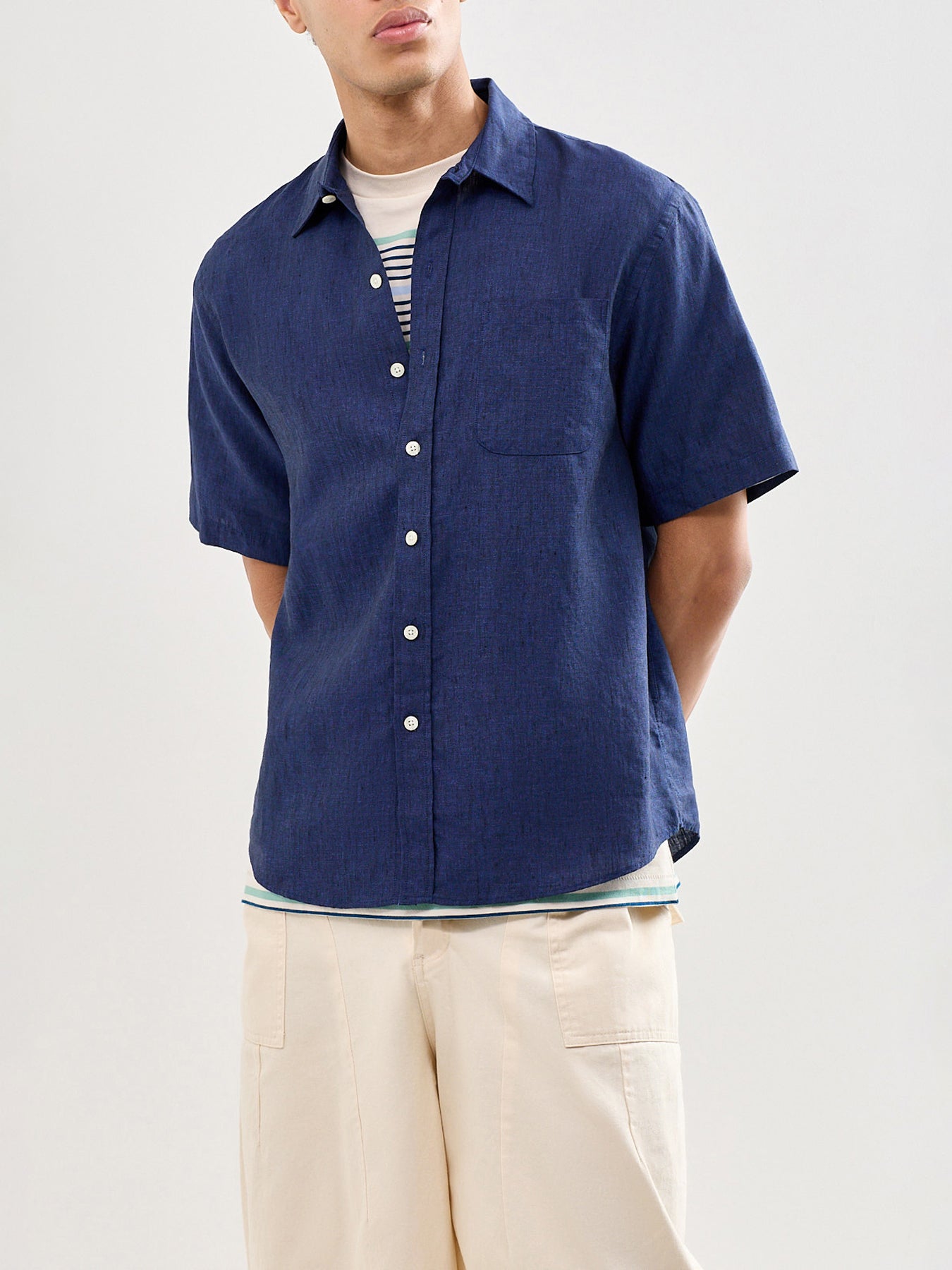 Linen Short Sleeve Shirt Blue