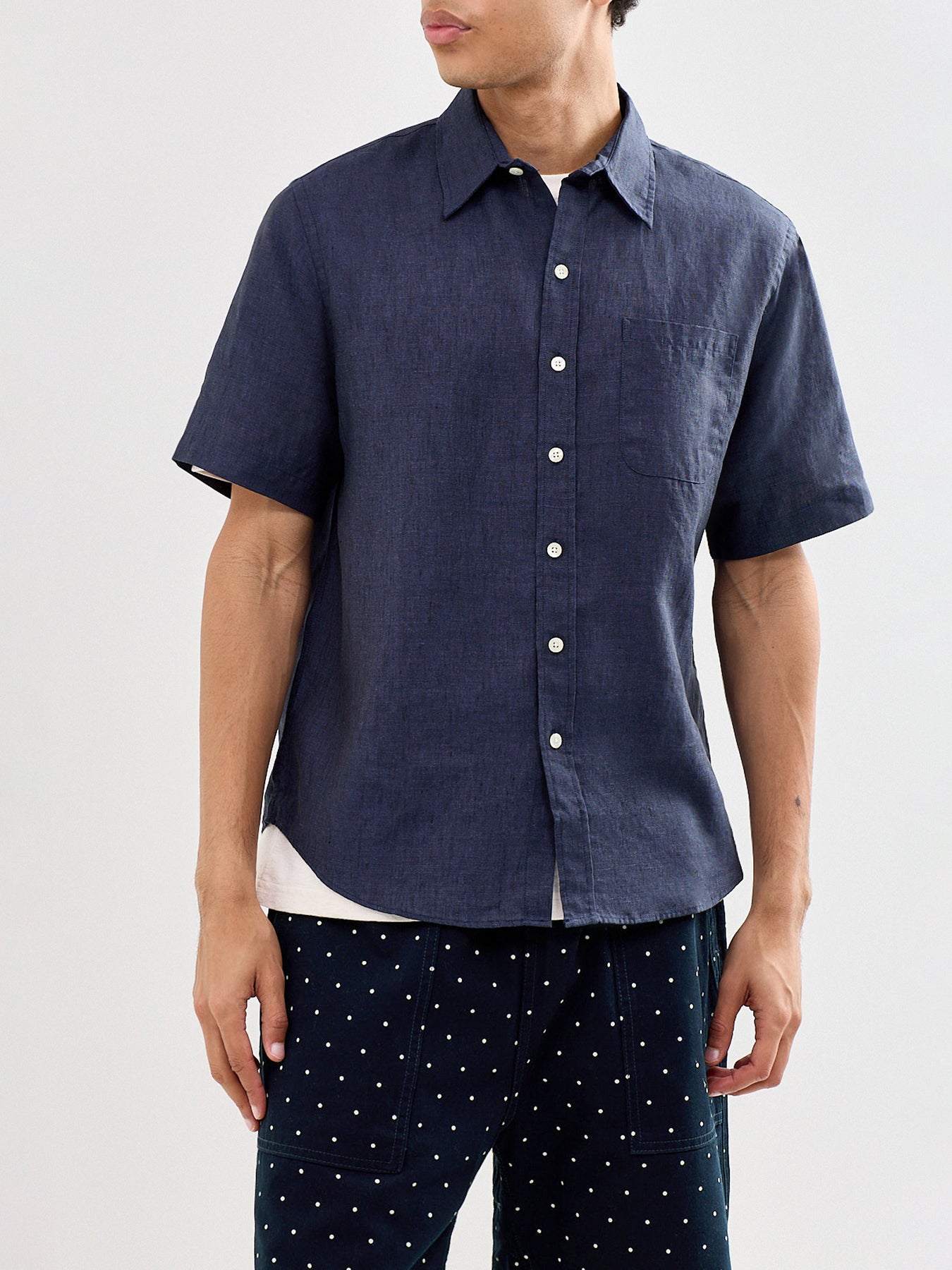Linen Short Sleeve Shirt Navy