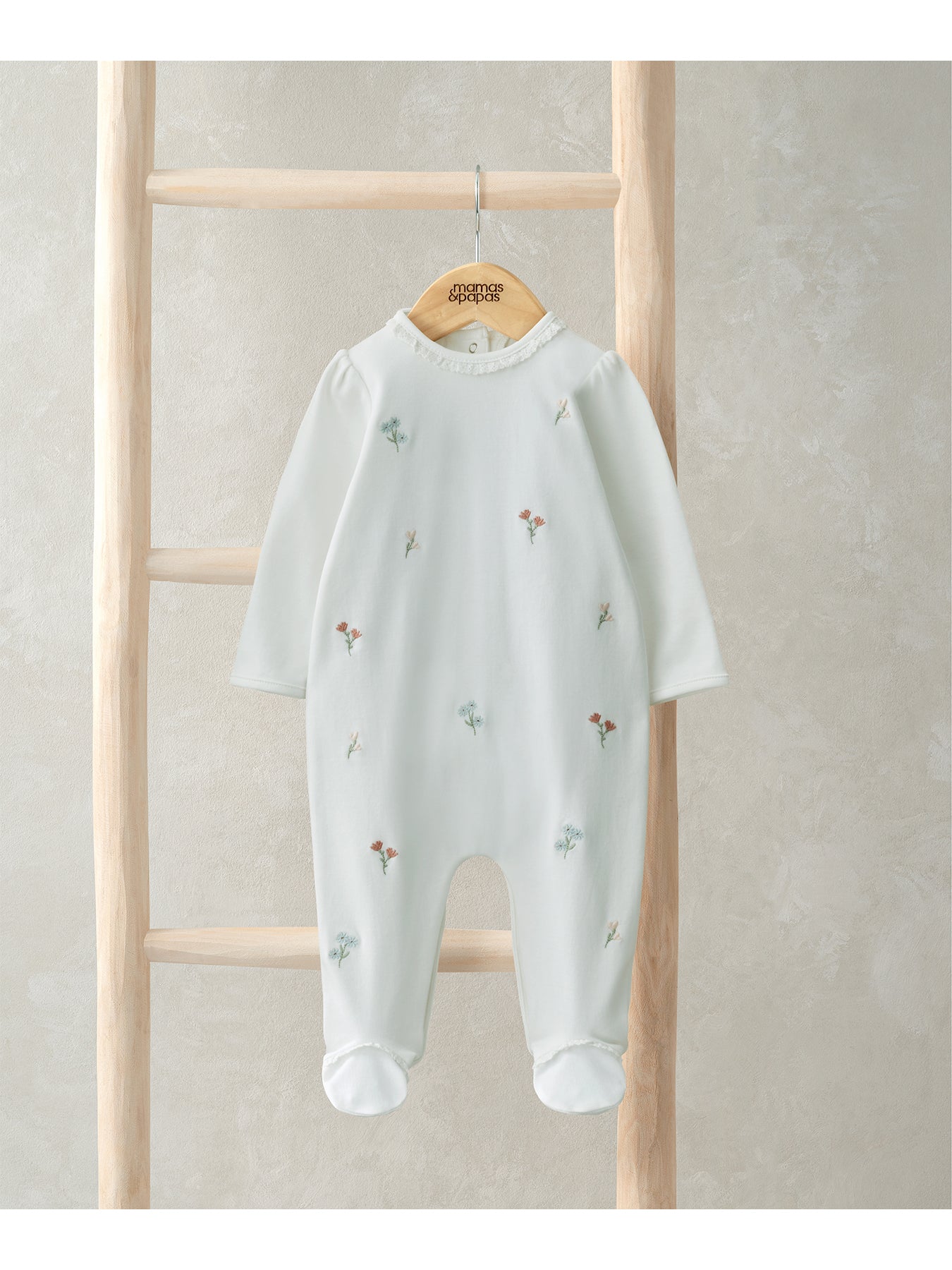 Baby Embroidered Flower All-In-One Pink