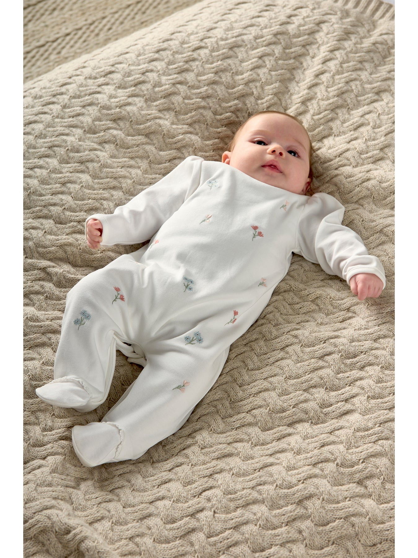 Baby Embroidered Flower All-In-One Pink