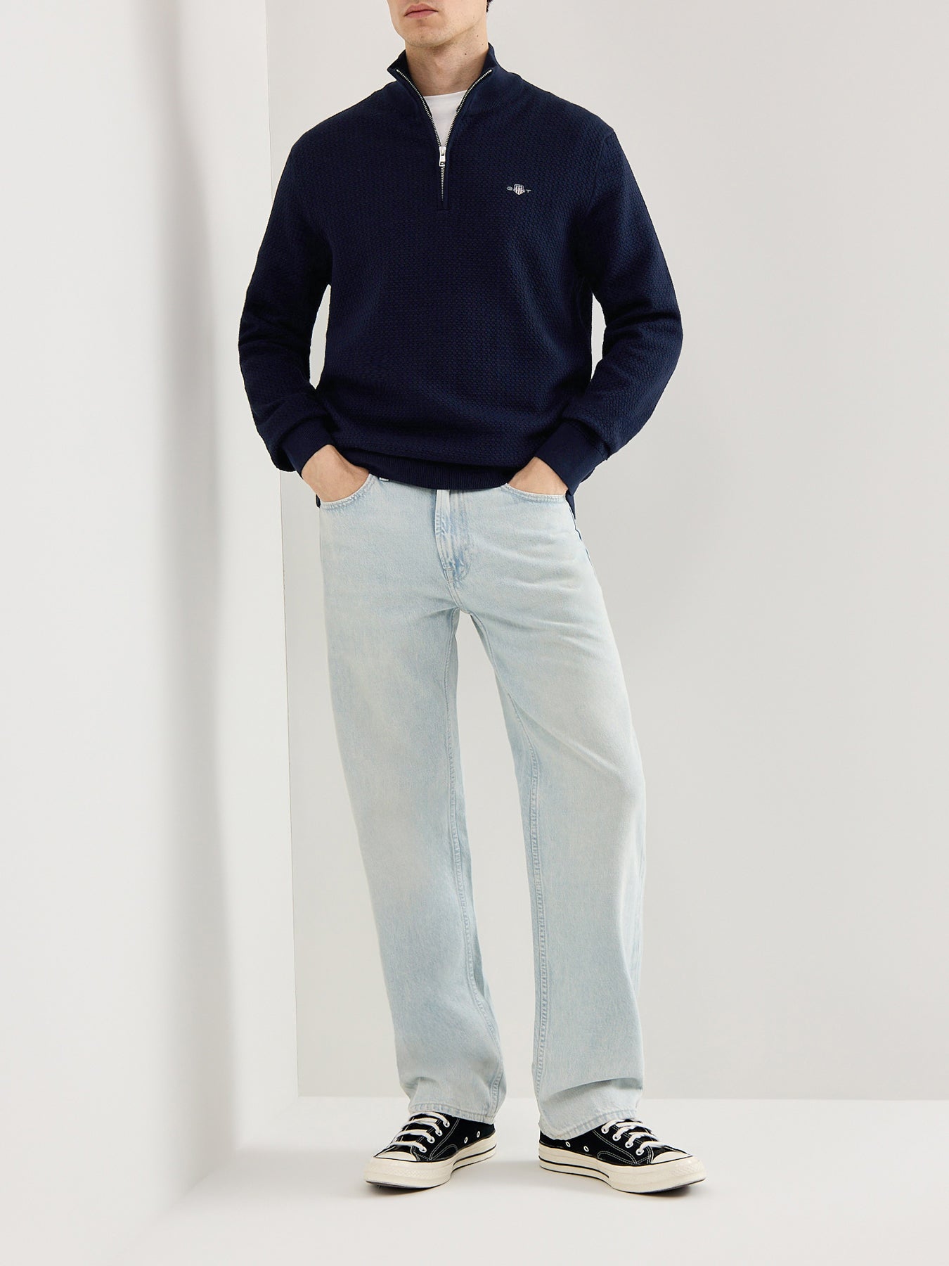 Textured Cotton 1/4 Zip Knitwear