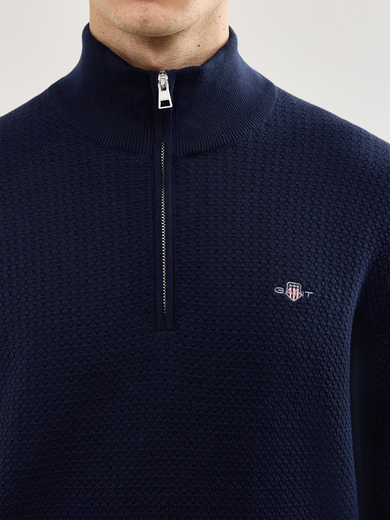 Textured Cotton 1/4 Zip Knitwear