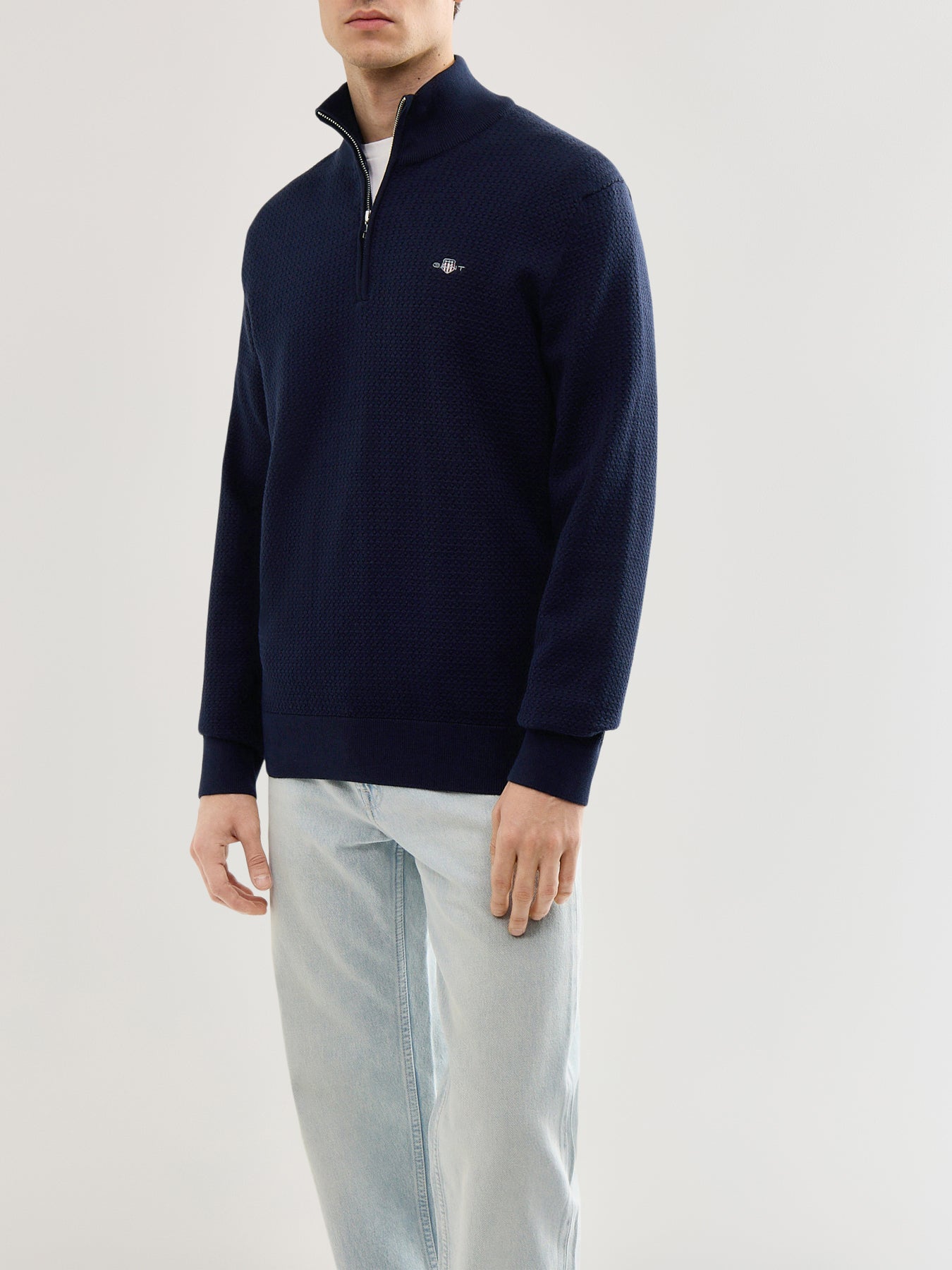 Textured Cotton 1/4 Zip Knitwear