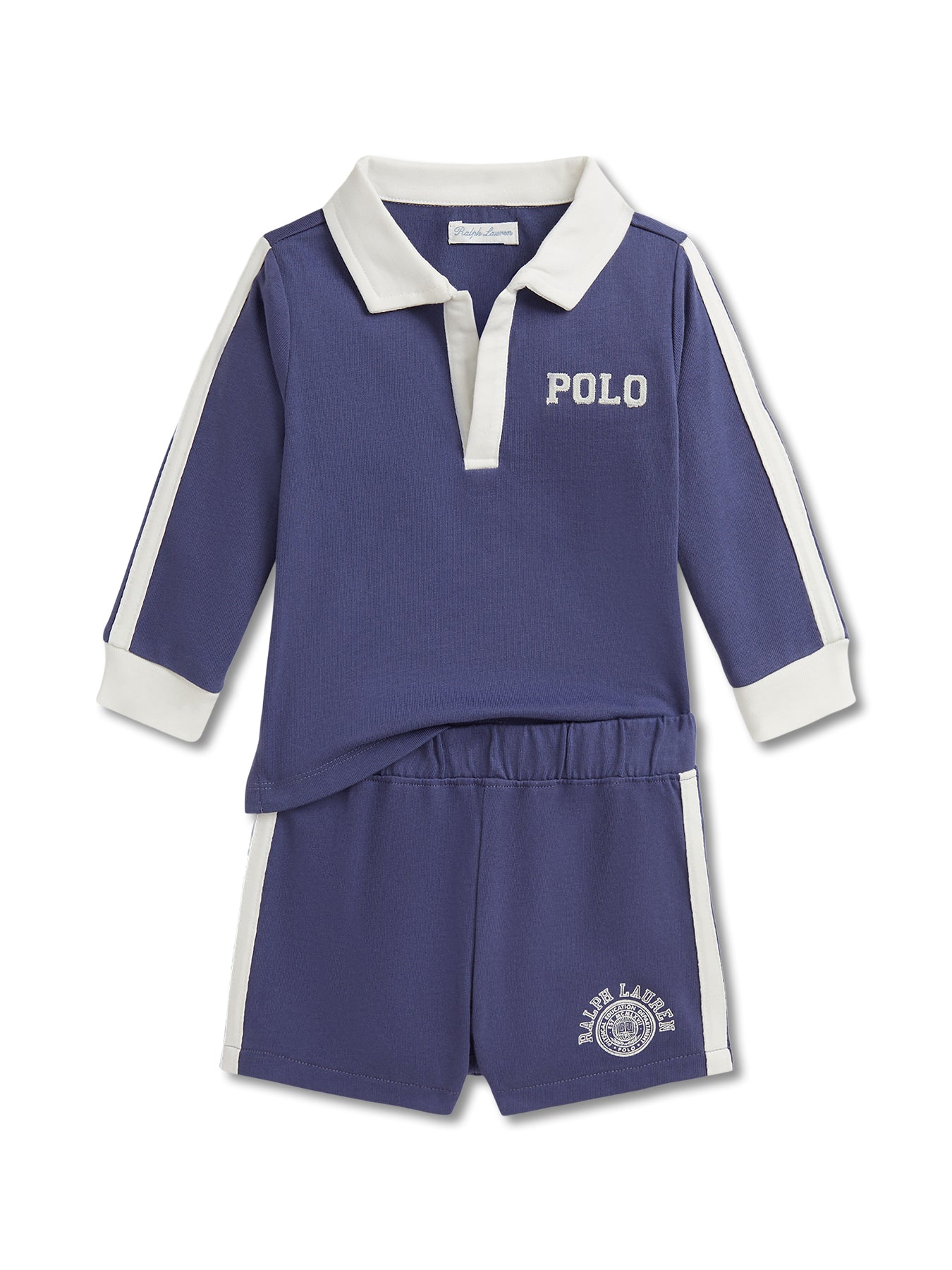 Blue Embroidery Piece Long Sleeve Shirt and Shorts Jersey Set