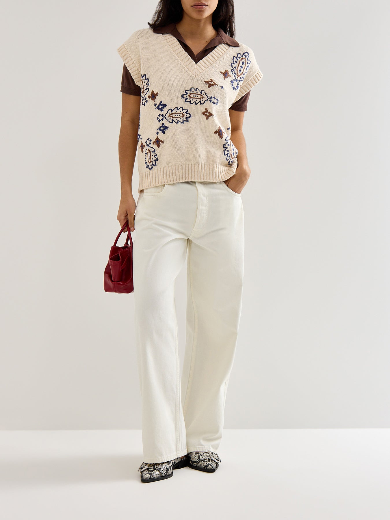 Weekend Crusca Waistcoat Knit With Bandana Print