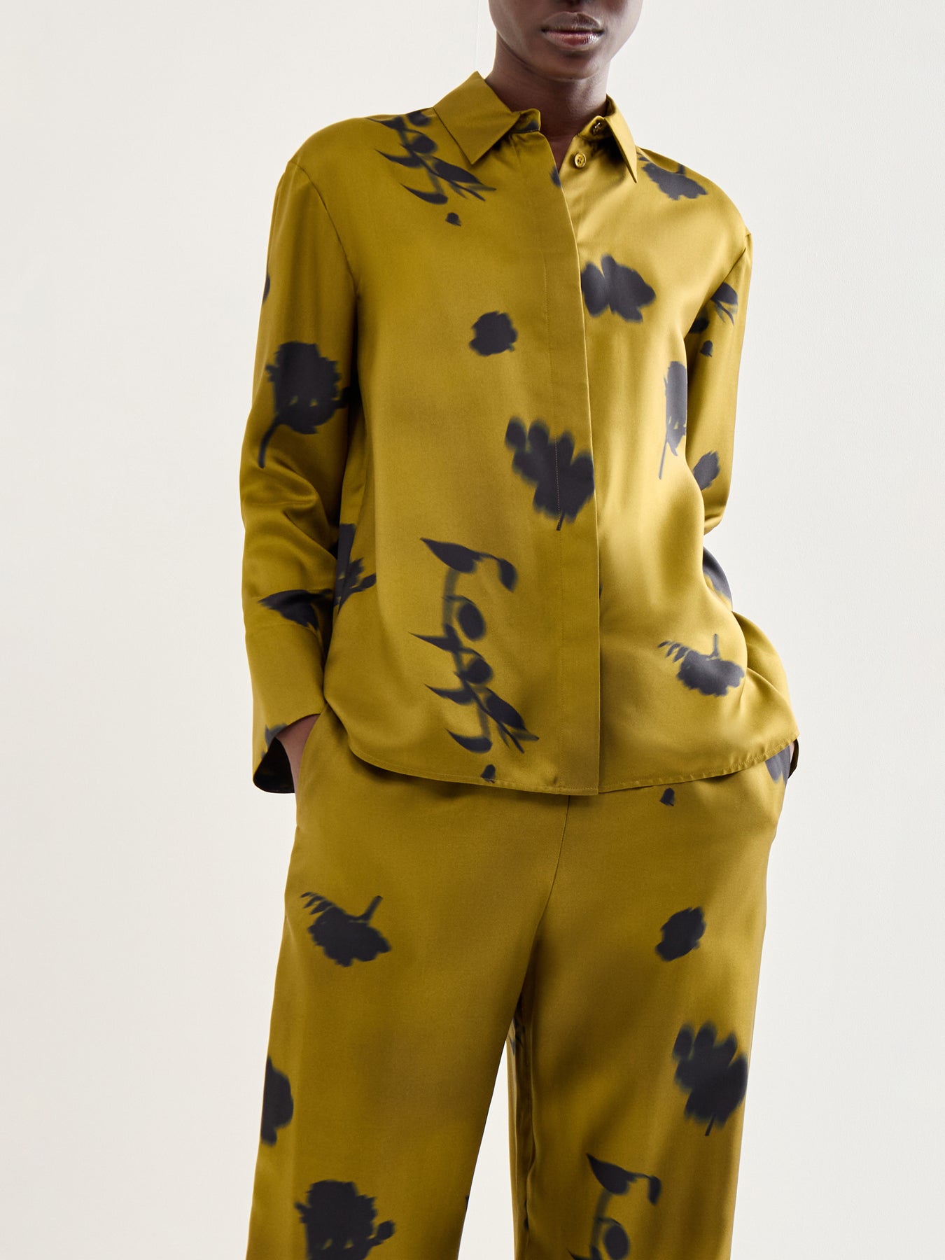 Eraclea Silk Printed Shirt Olive Green