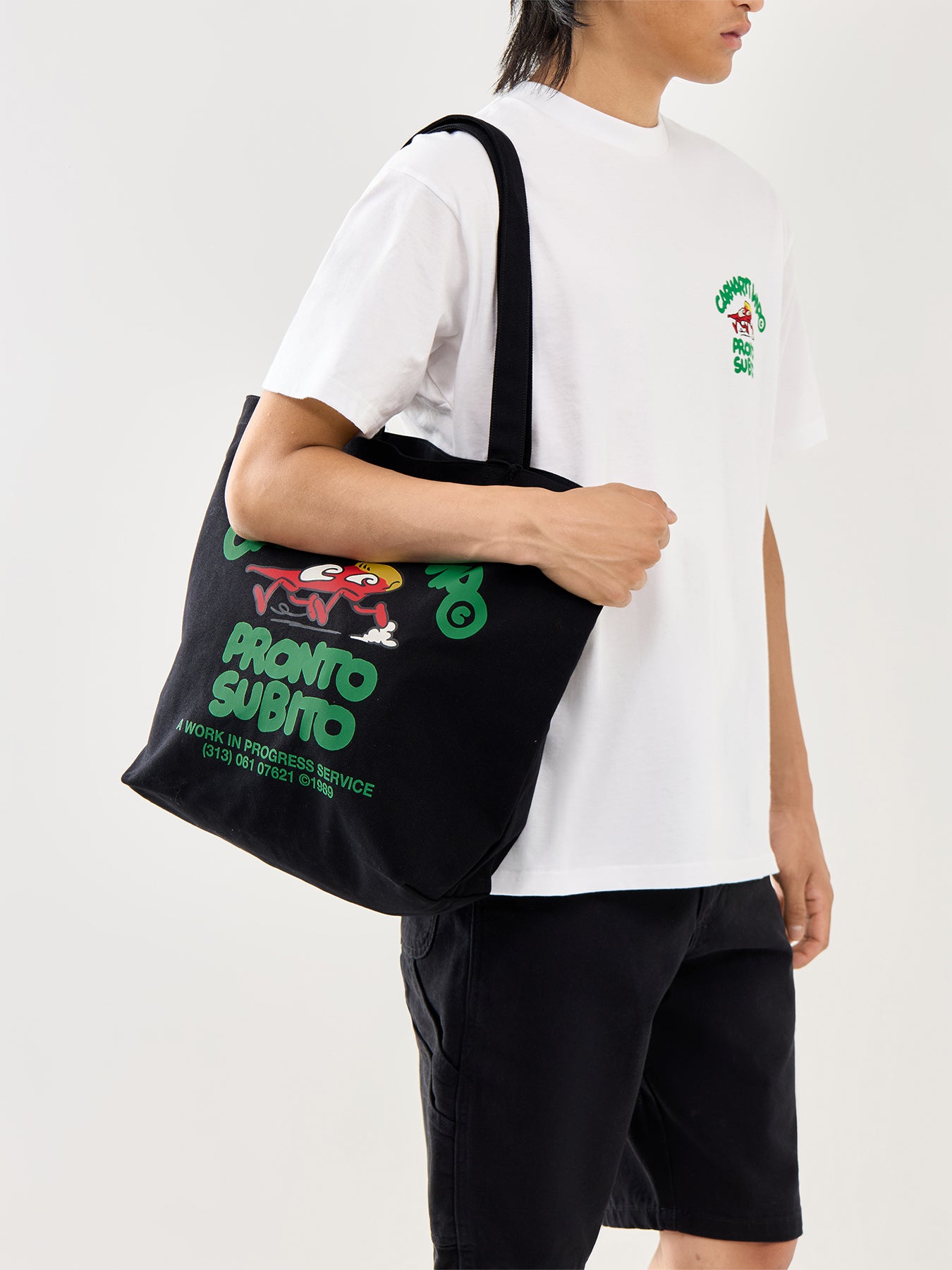 Canvas Graphic Tote Cotton Black