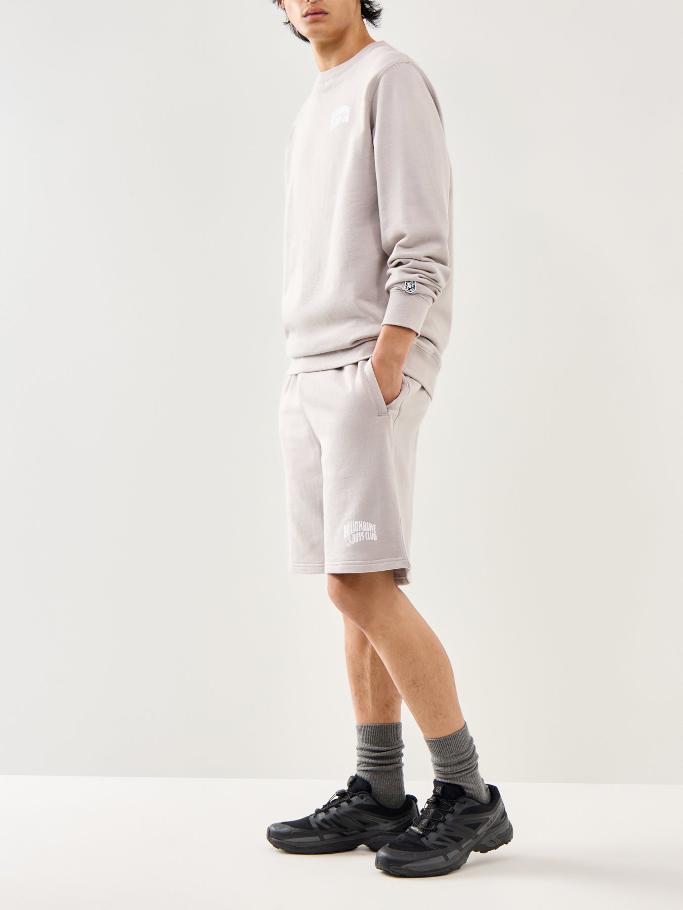 Flat Grey Cotton Small Arch Logo Crewneck