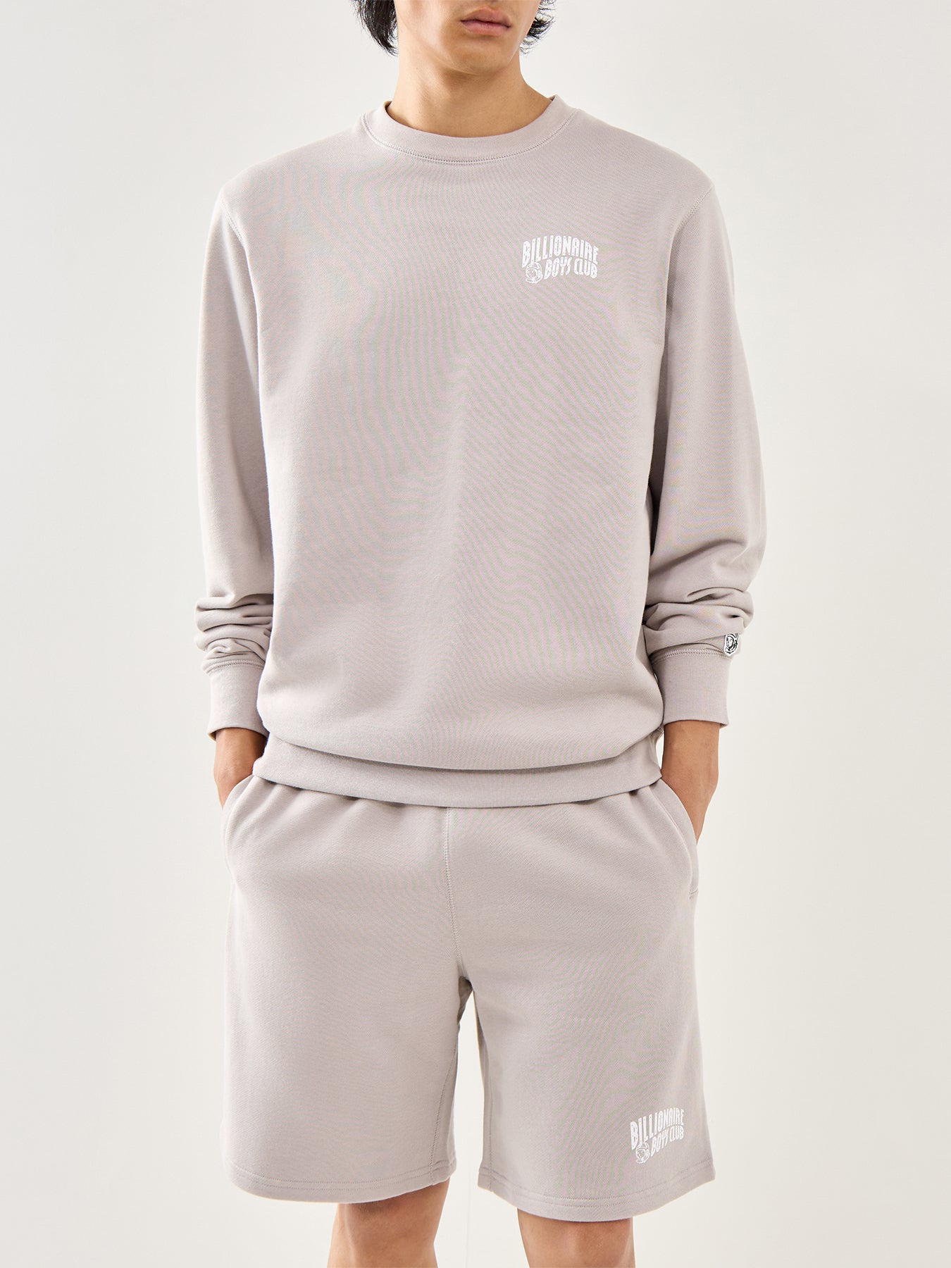 Flat Grey Cotton Small Arch Logo Crewneck